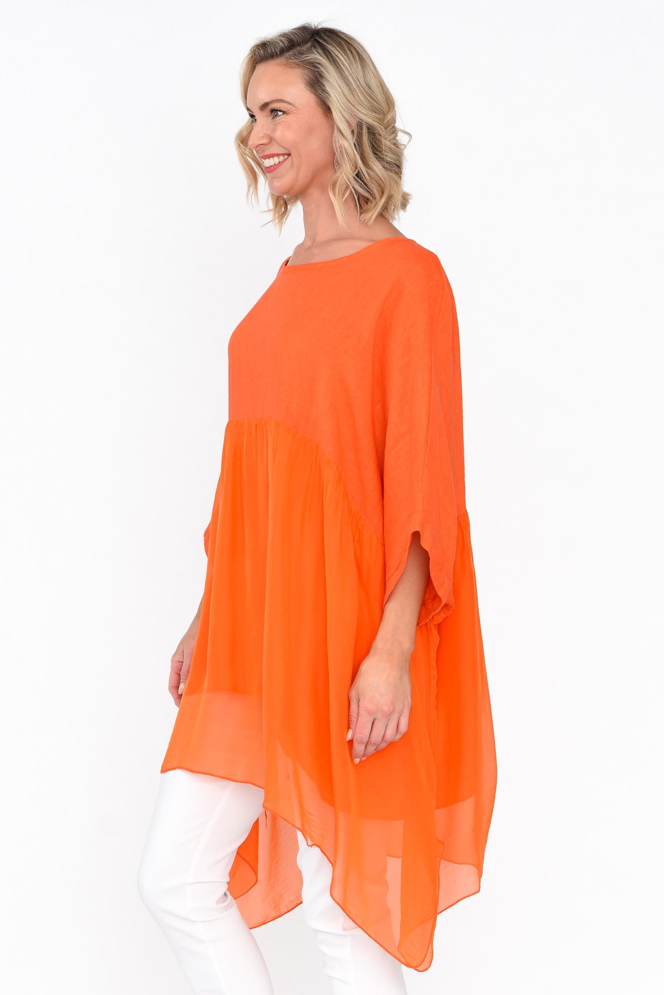 Marietta Orange Silk Linen Top
