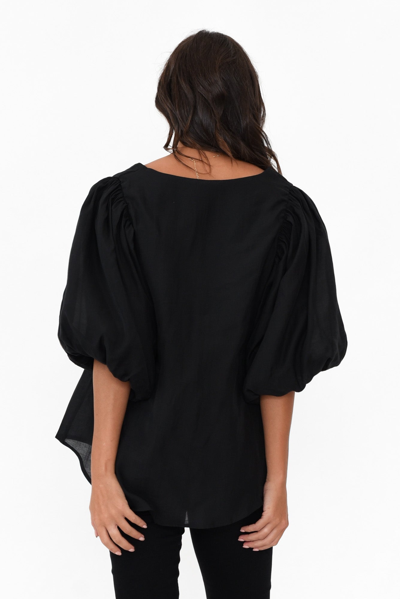 Gallagher Black Cotton Puff Sleeve Top