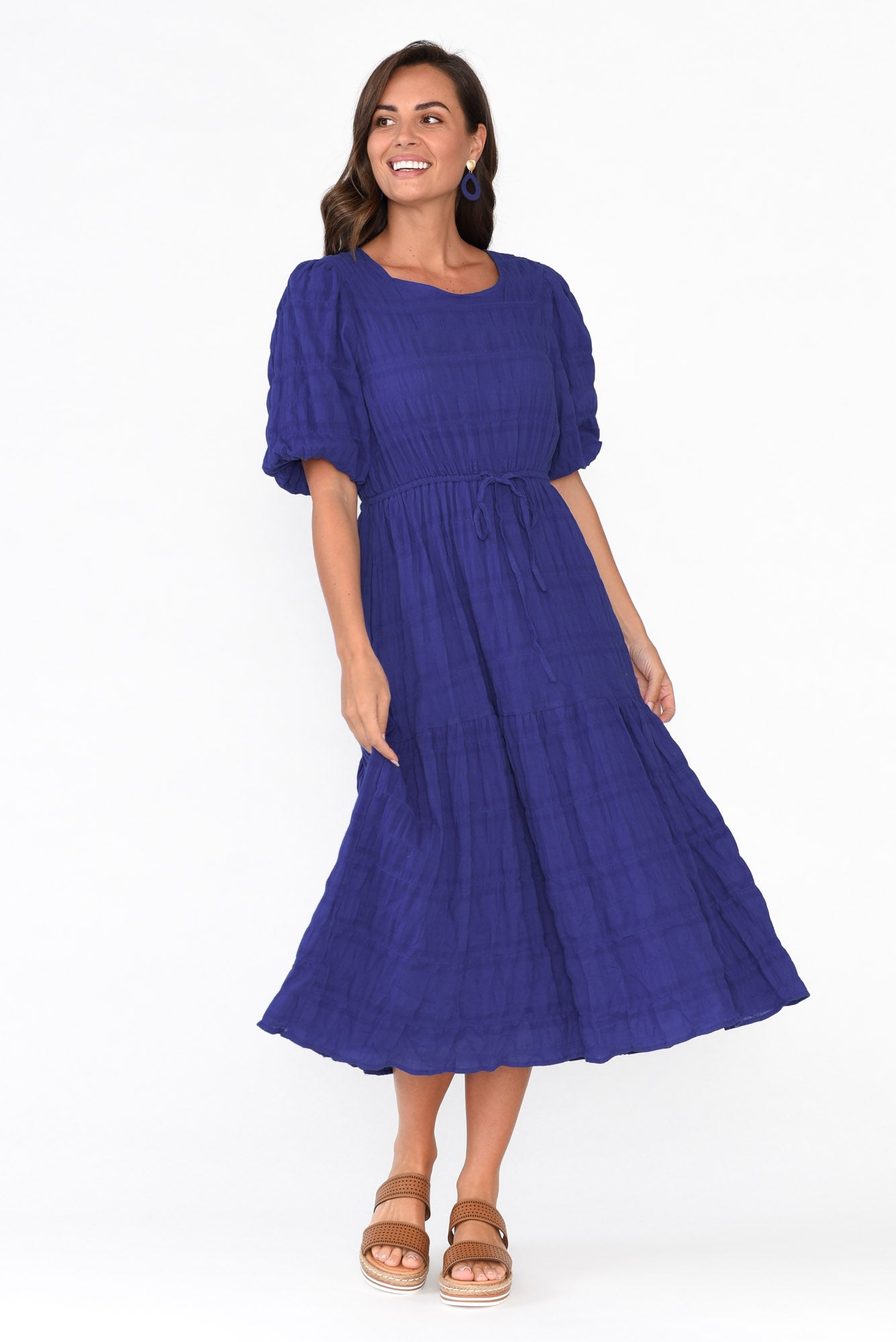 Rava Cobalt Cotton Tie Dress