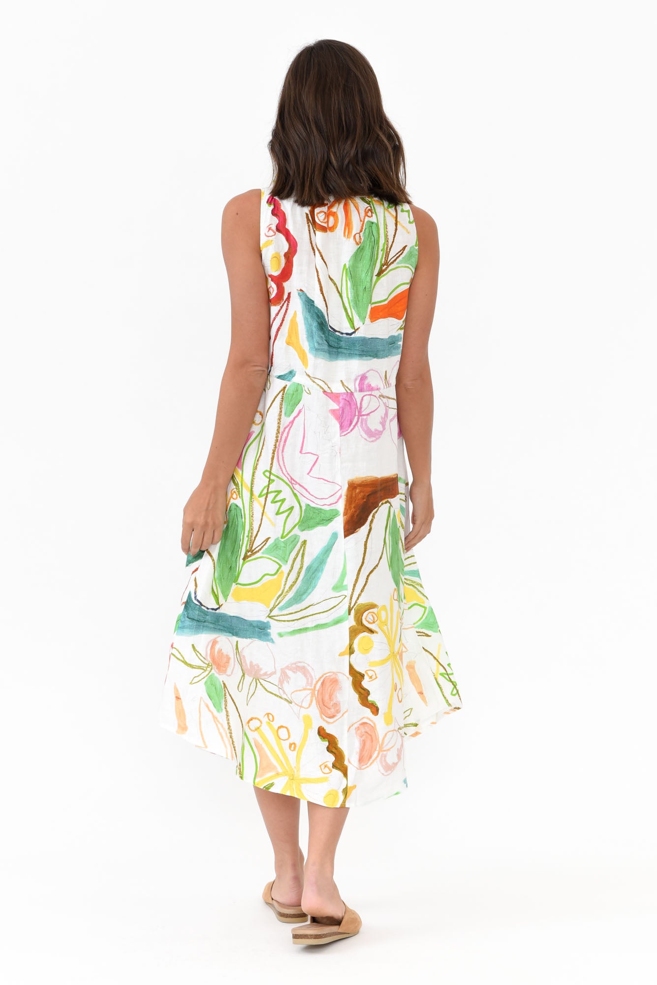 Adams White Abstract Linen Dress