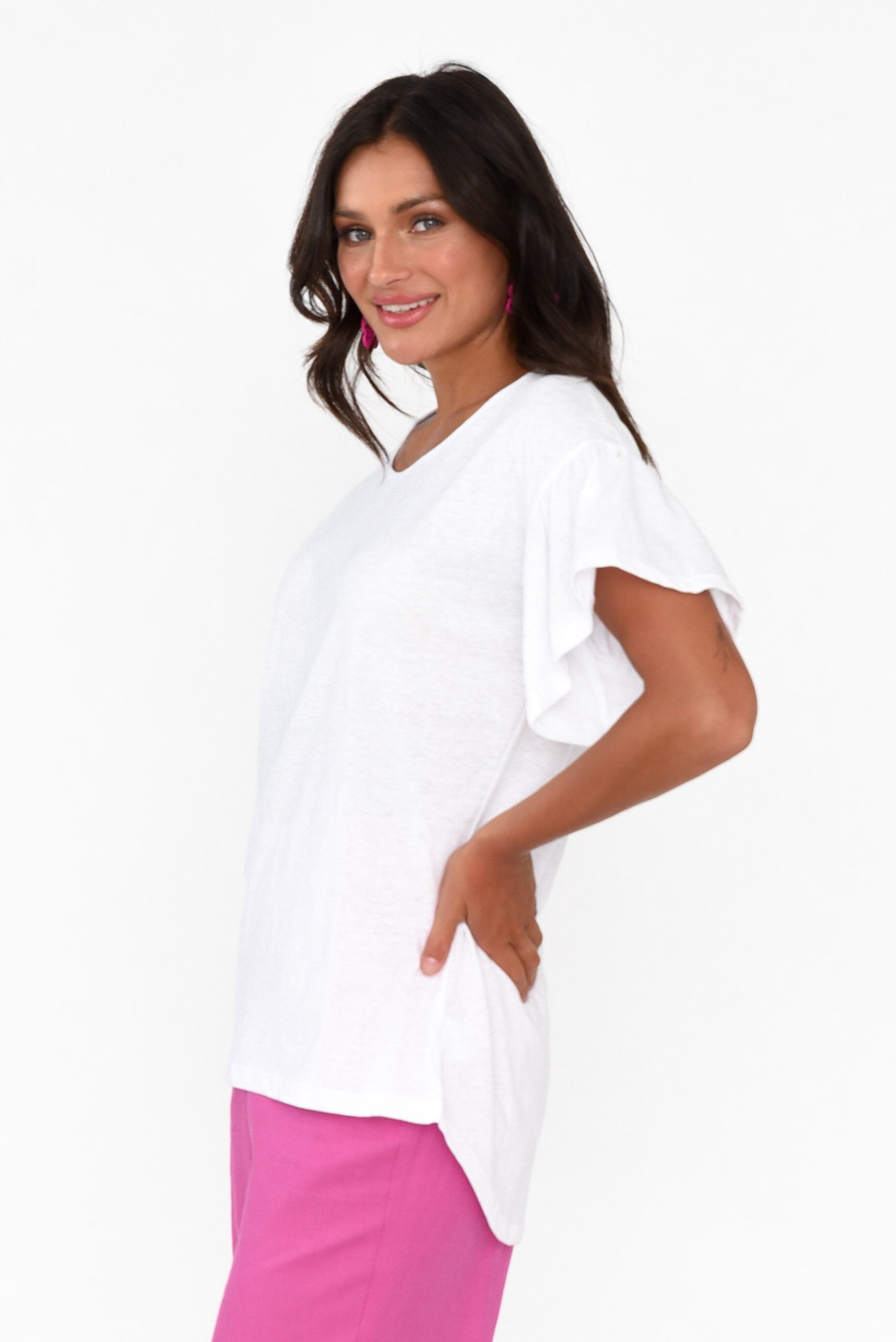 Alessia White Cotton Blend Frill Top