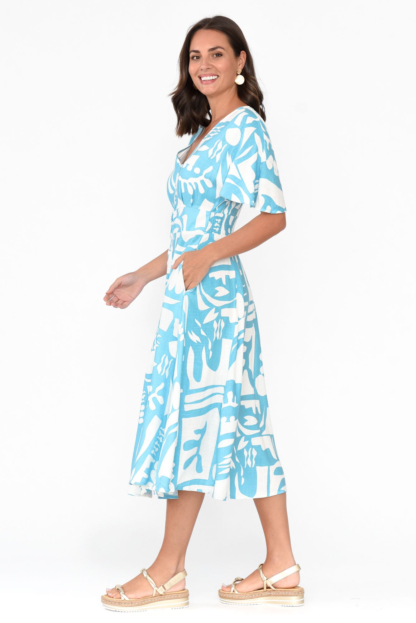 Joel Blue Abstract Button Dress
