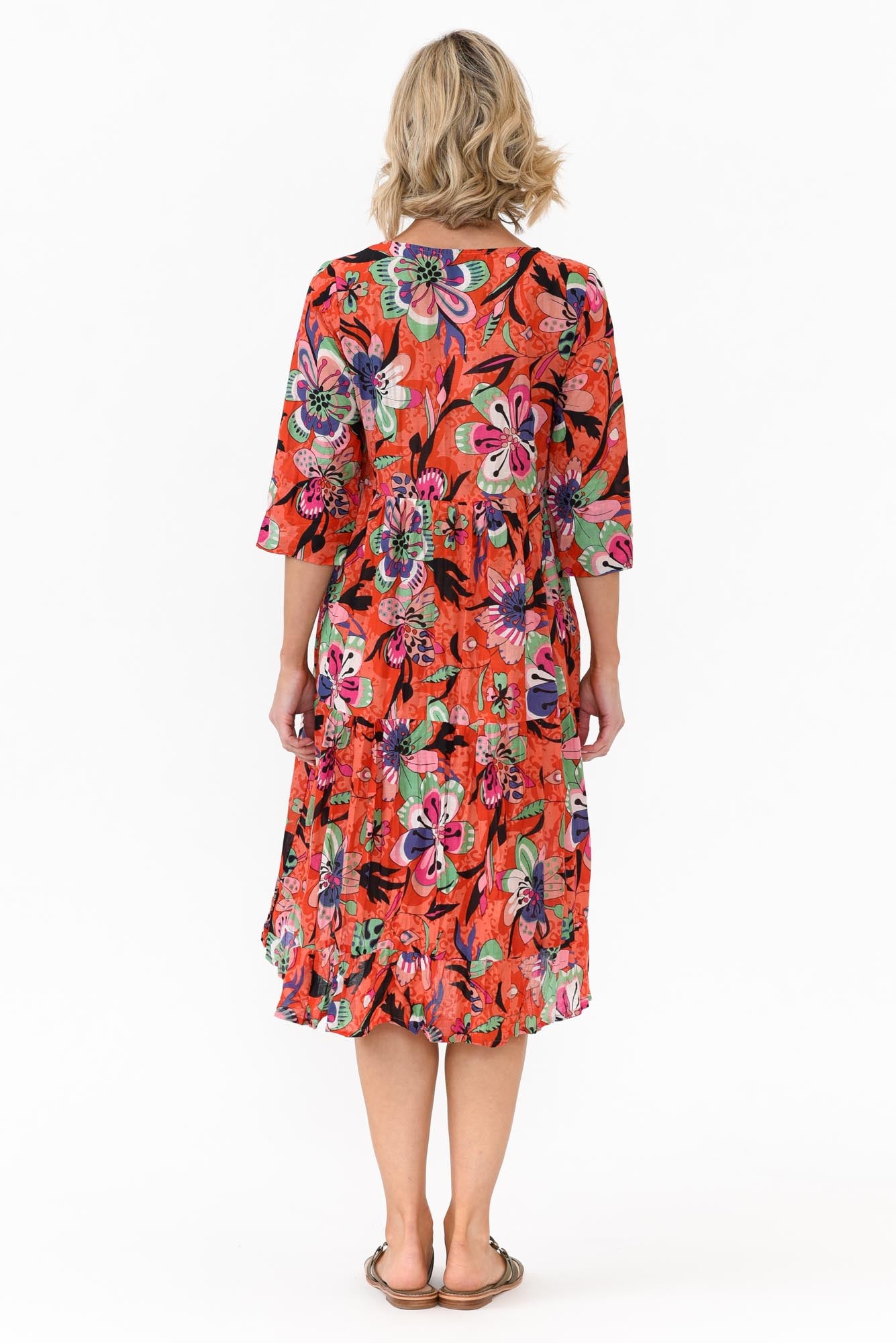 Layla Pink Flower Crinkle Cotton Dress