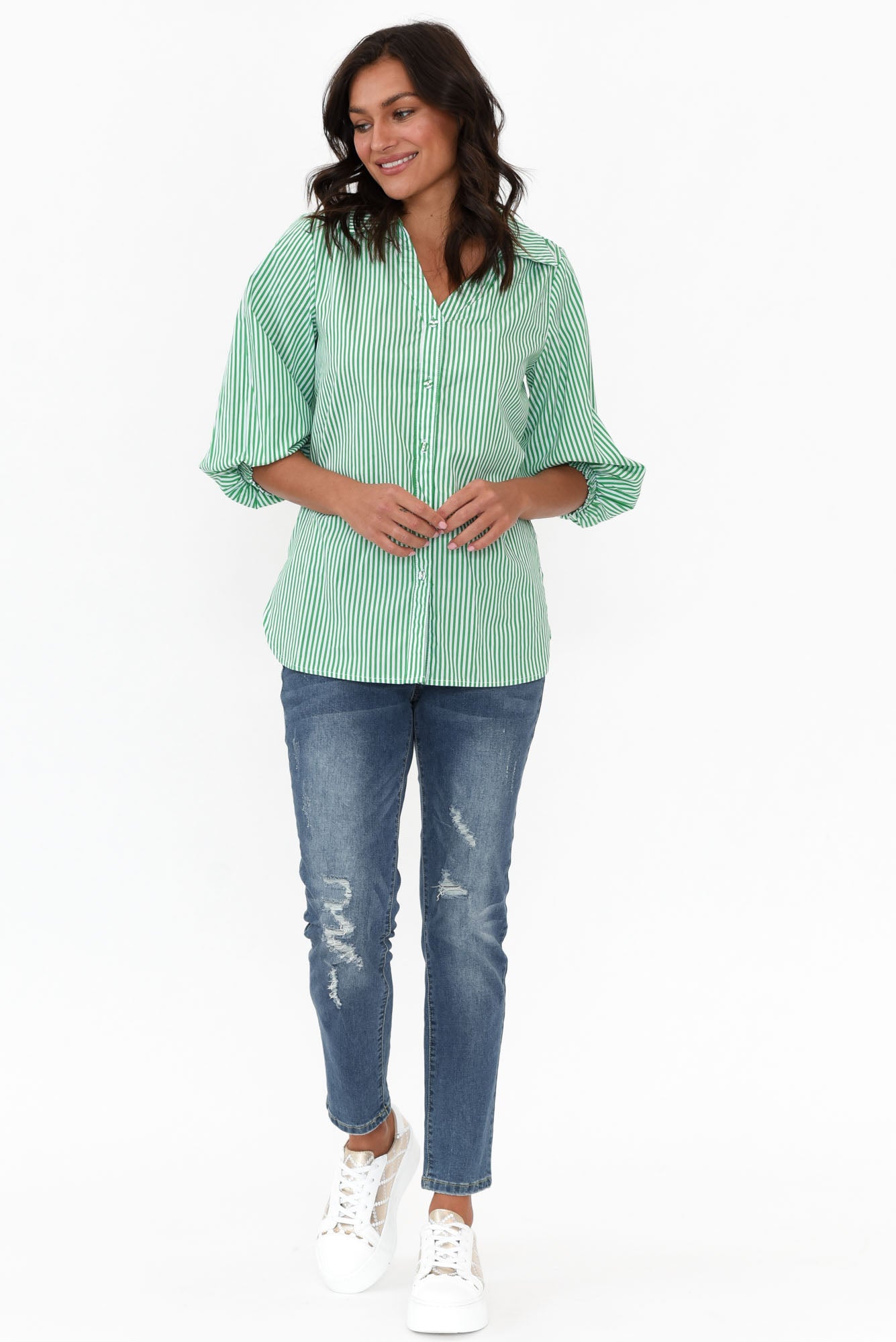 Troy Green Stripe Cotton Shirt