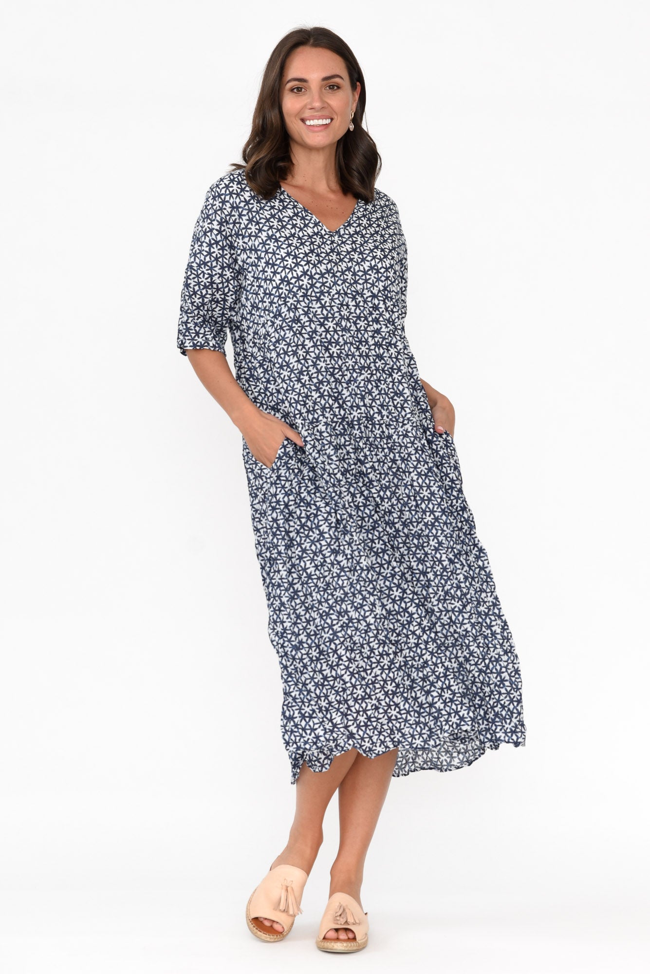 Embry Navy Flower Crinkle Cotton Dress
