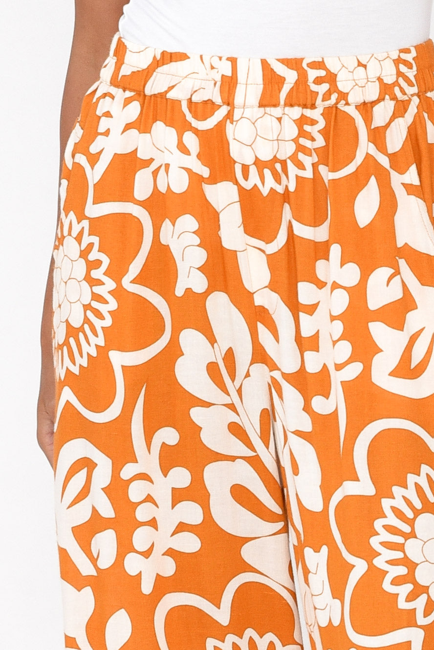 Positano Orange Garden Flared Pant