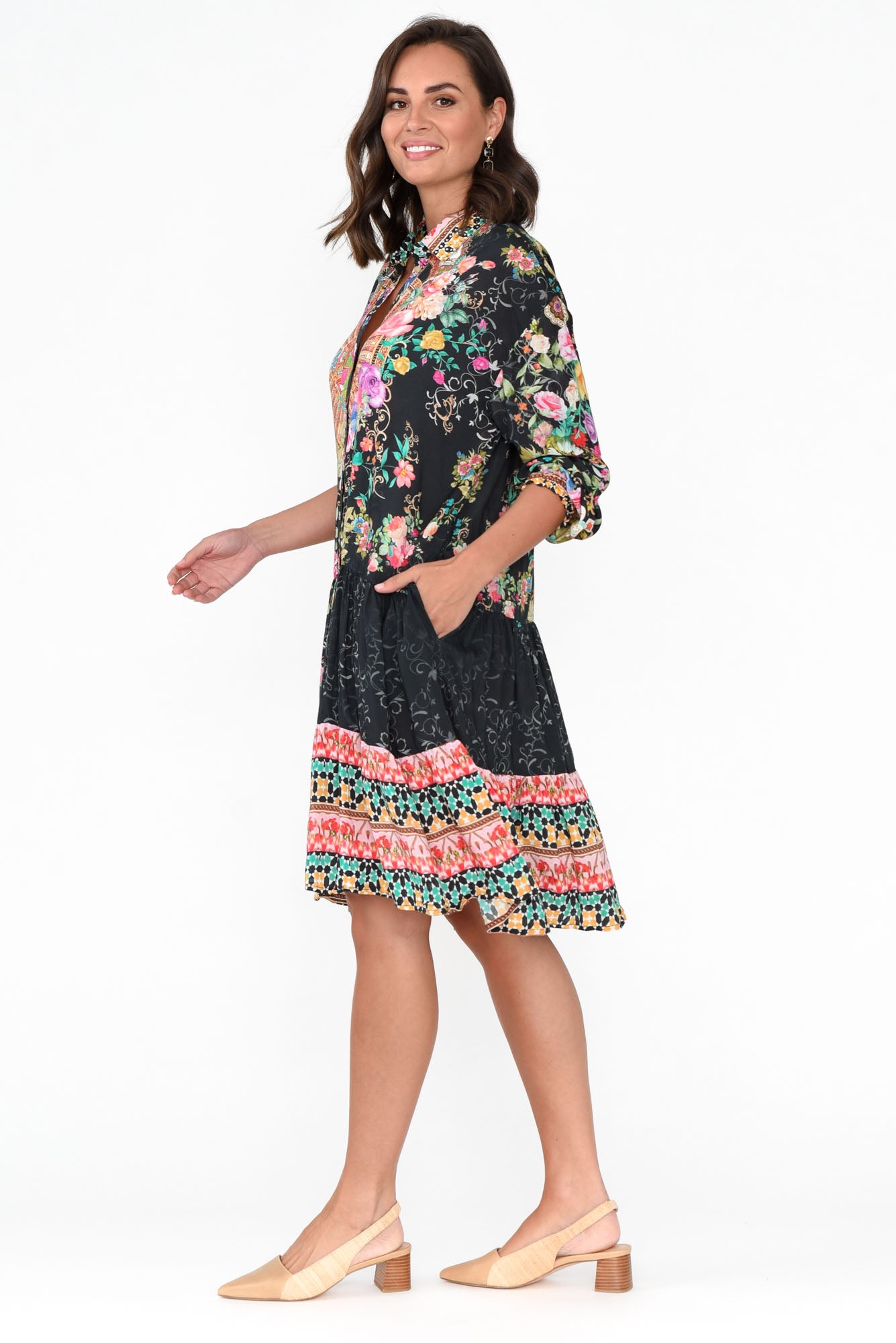 Paris Black Roses Shirt Dress