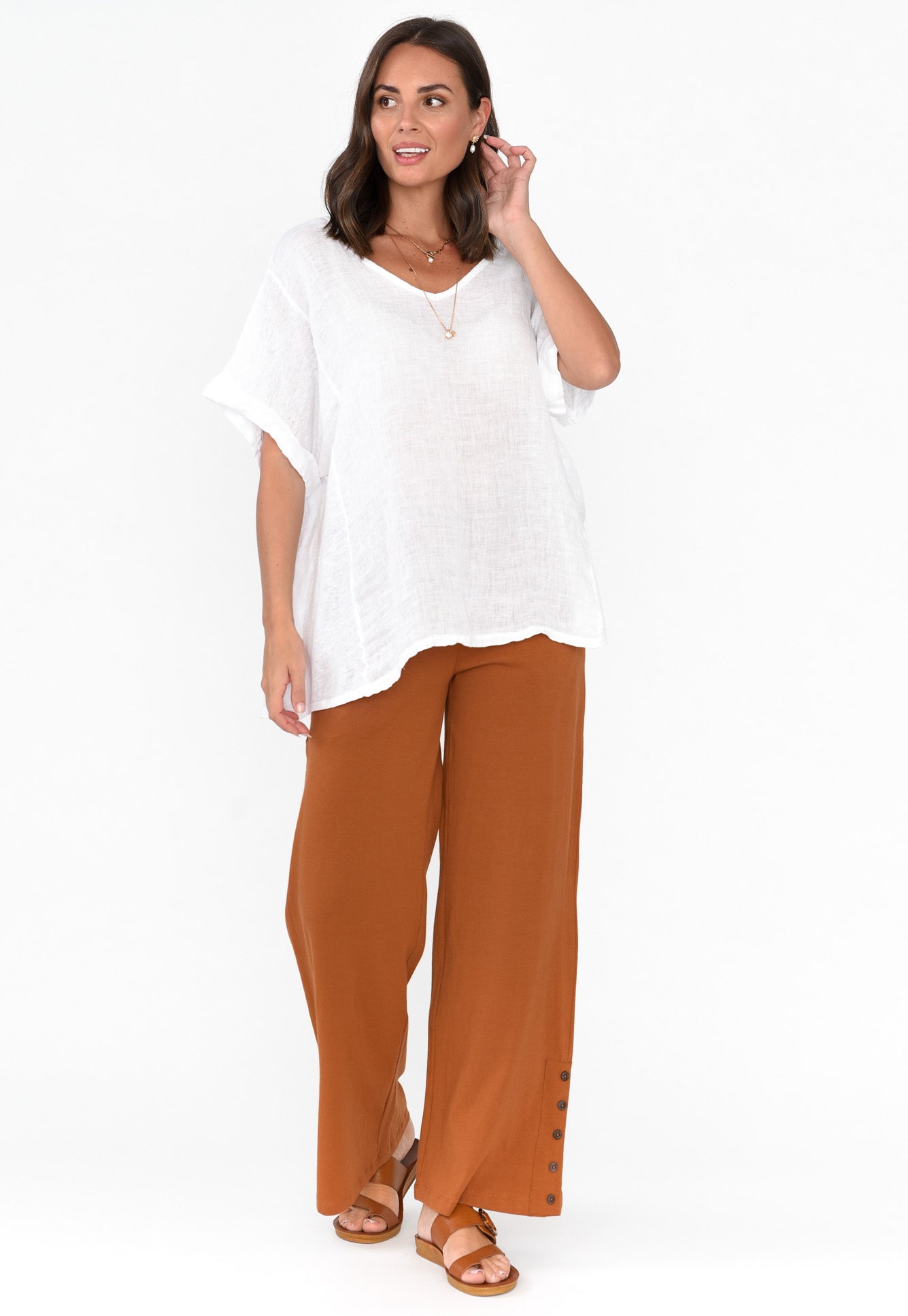 Angelica Rust Cotton Shirred Pant