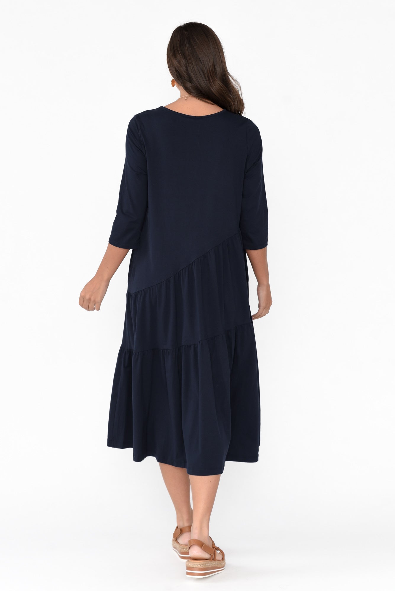 Masie Deep Navy Diagonal Gathered Dress