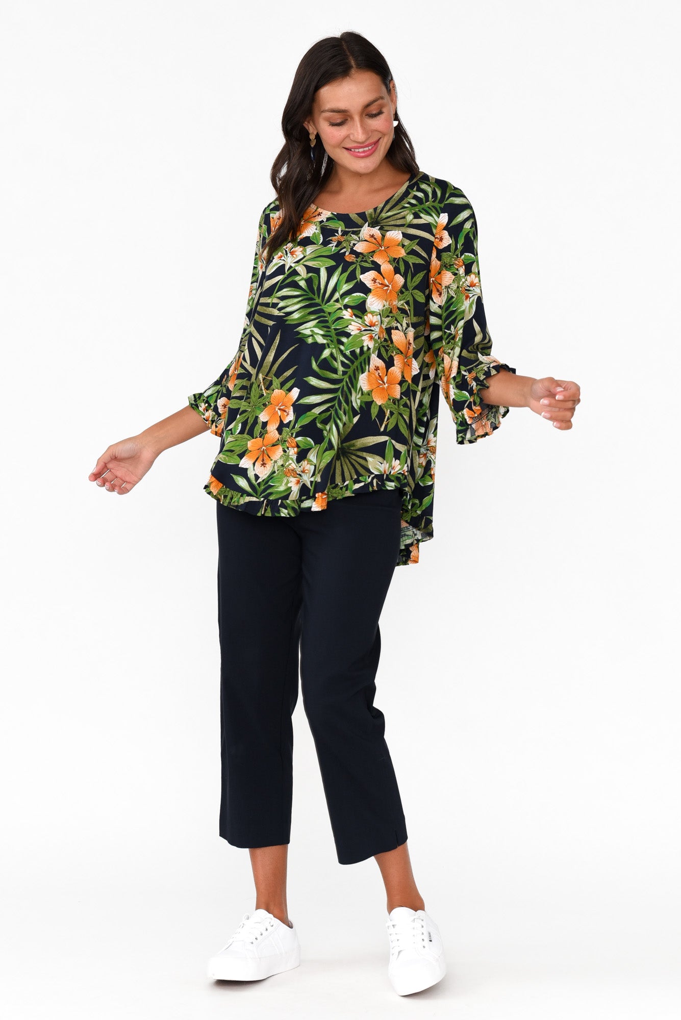 Beacon Green Tropical Ruffle Top