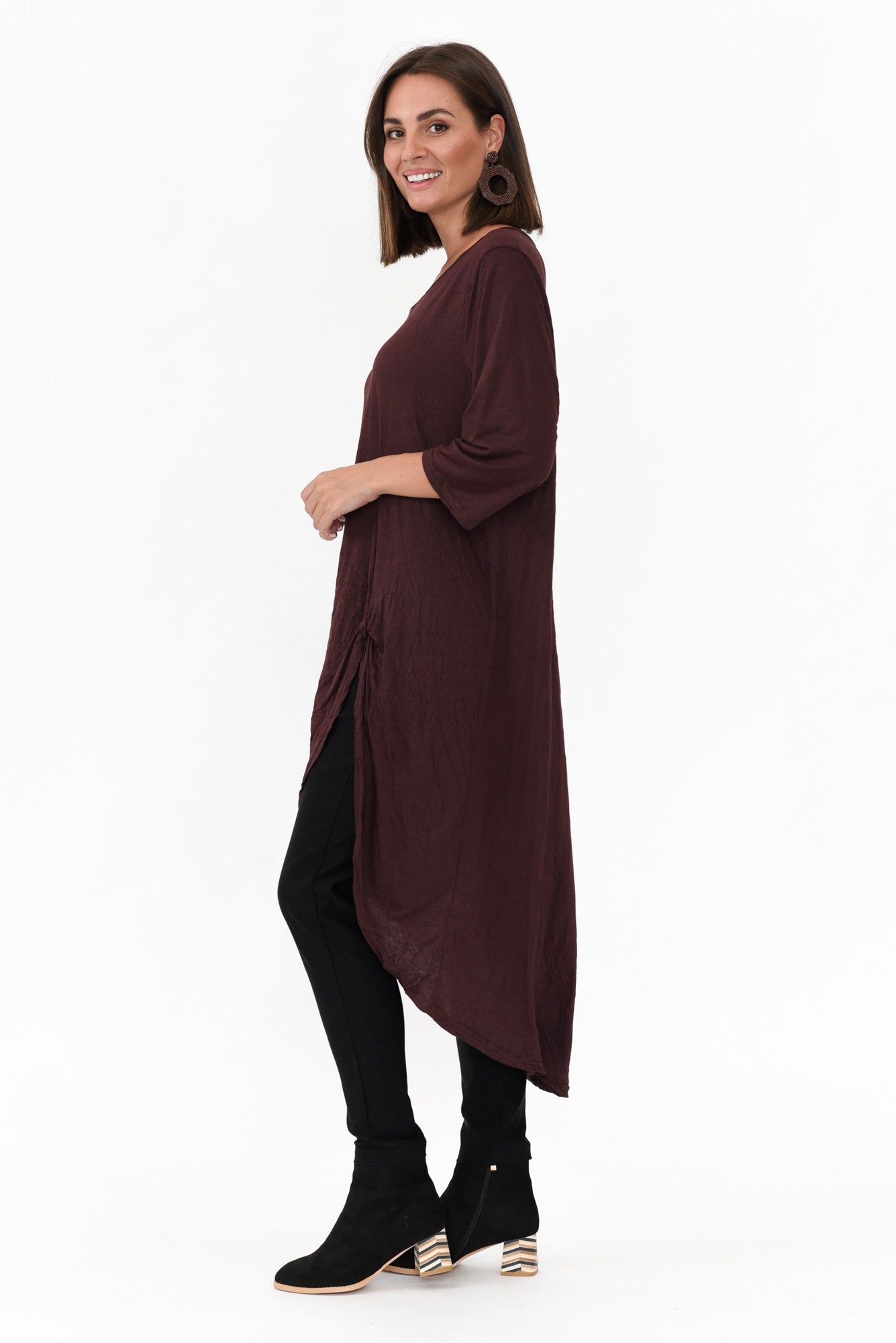 Chocolate Crinkle Cotton Asymmetric Tunic