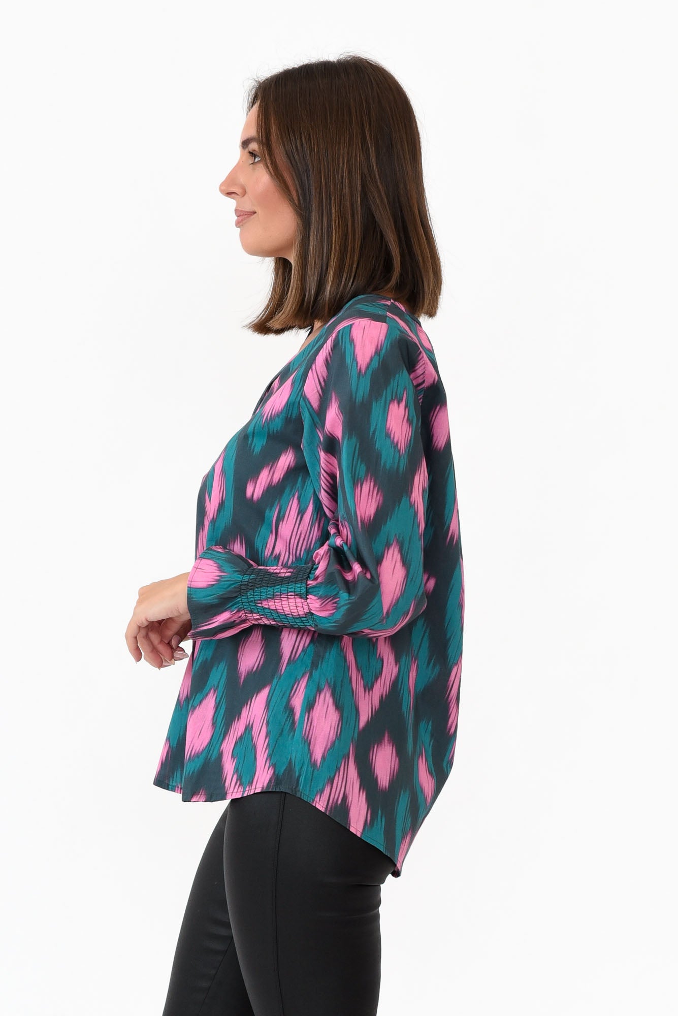 Delores Teal Abstract Cotton Top