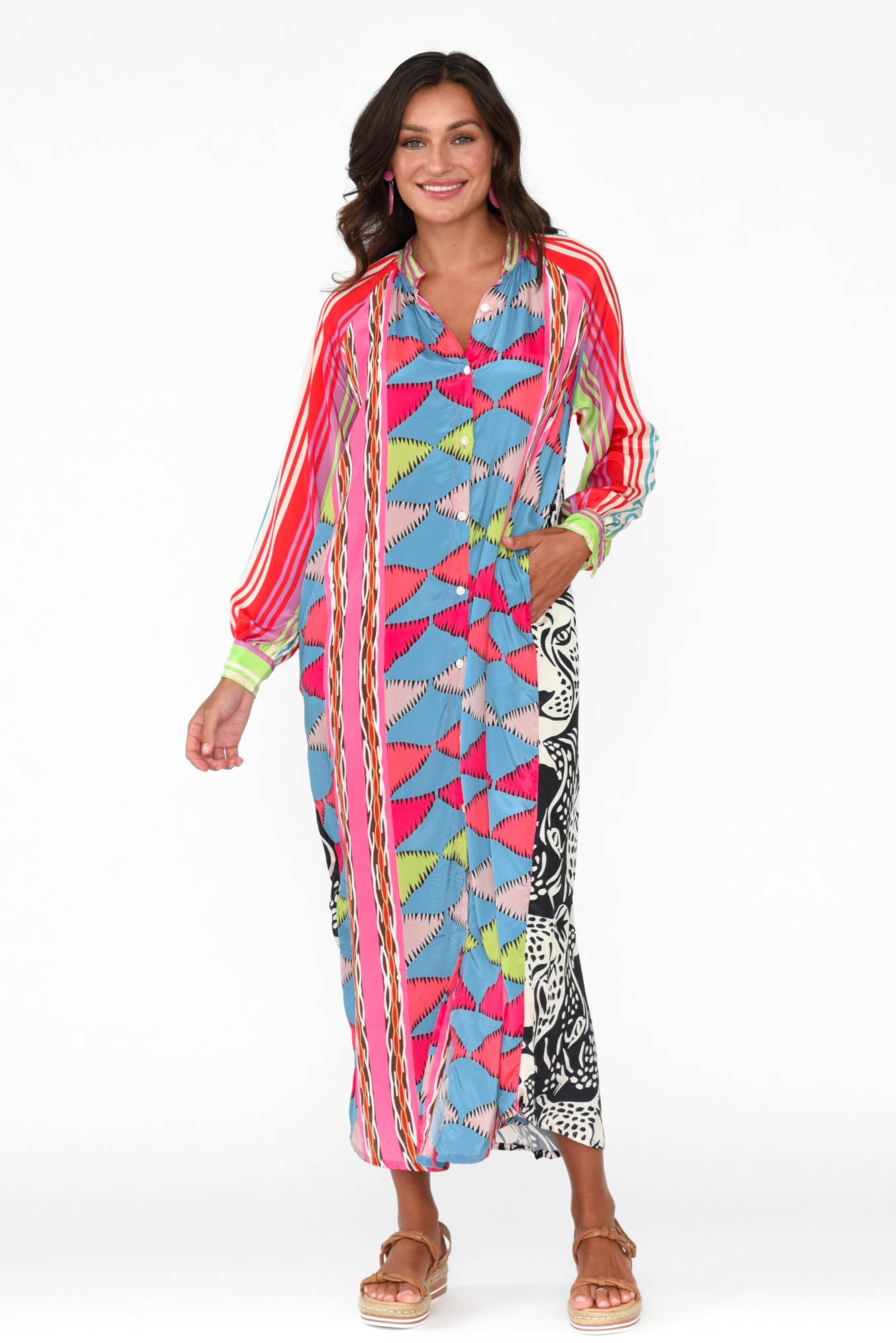 Maeva Blue Aztec Shirt Dress