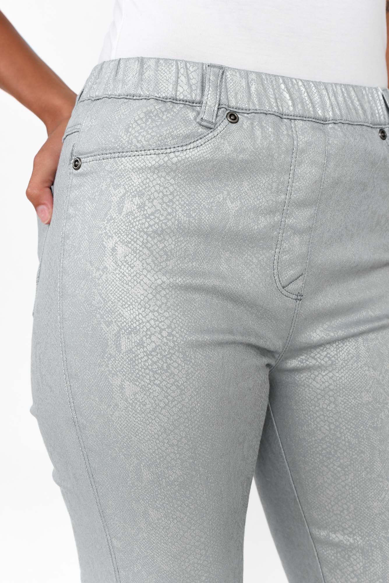 Bonita Silver Animal Foil Stretch Pant
