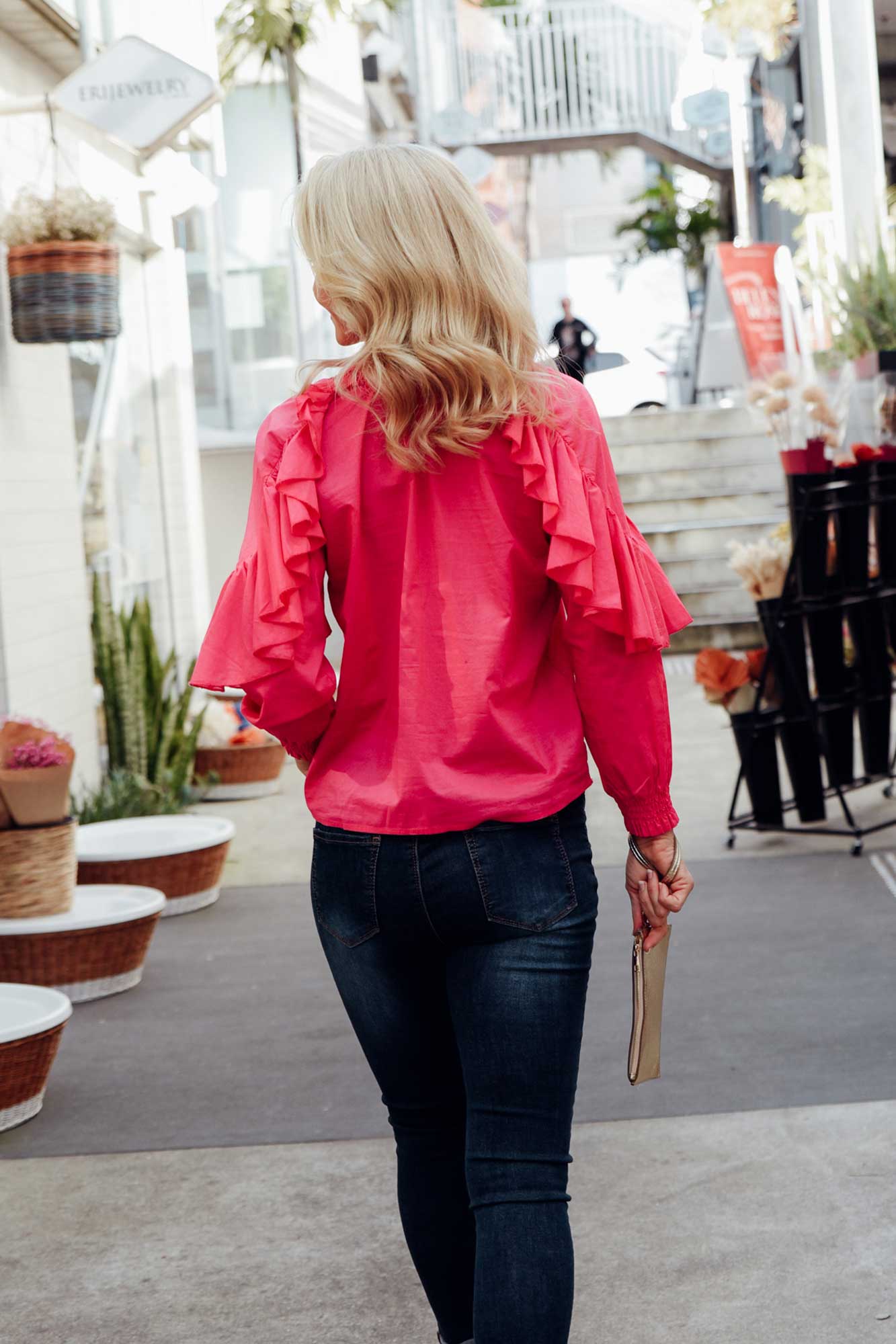 Aura Pink Cotton Ruffle Top