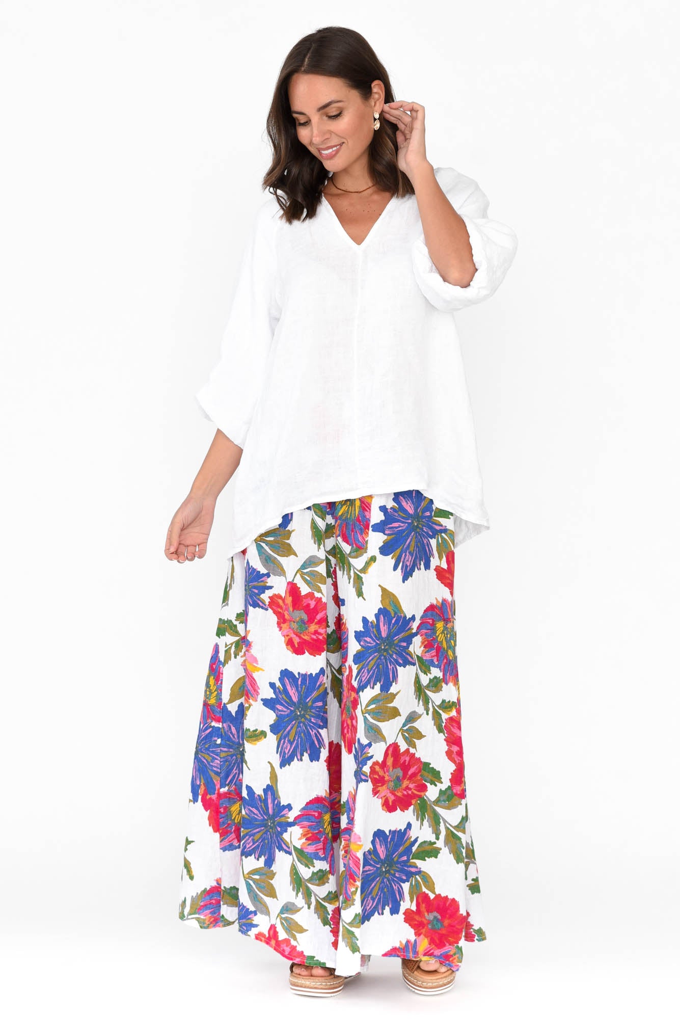 Rumi Red Blossom Wide Leg Linen Pant