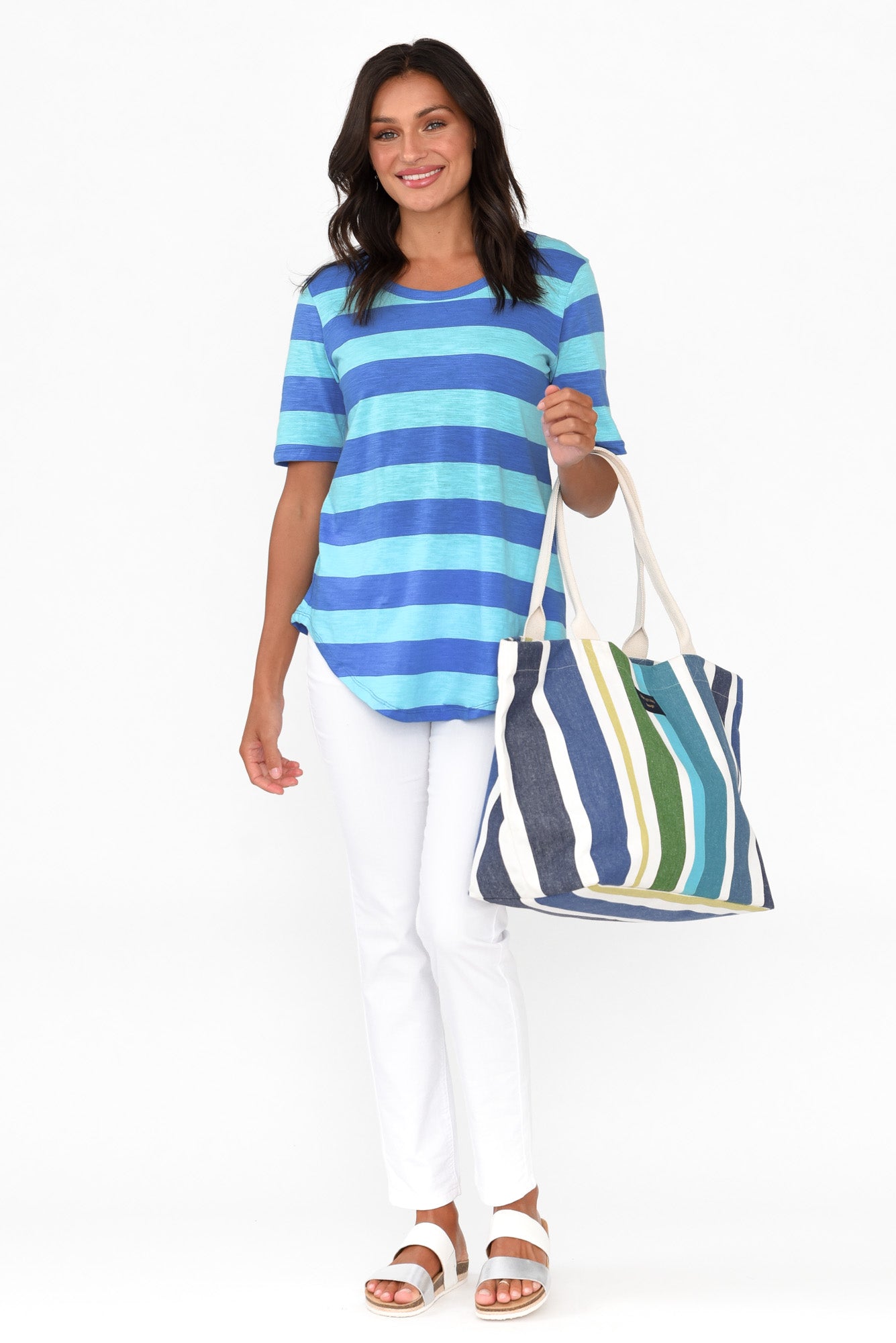 Ariana Aqua Stripe Cotton Tee
