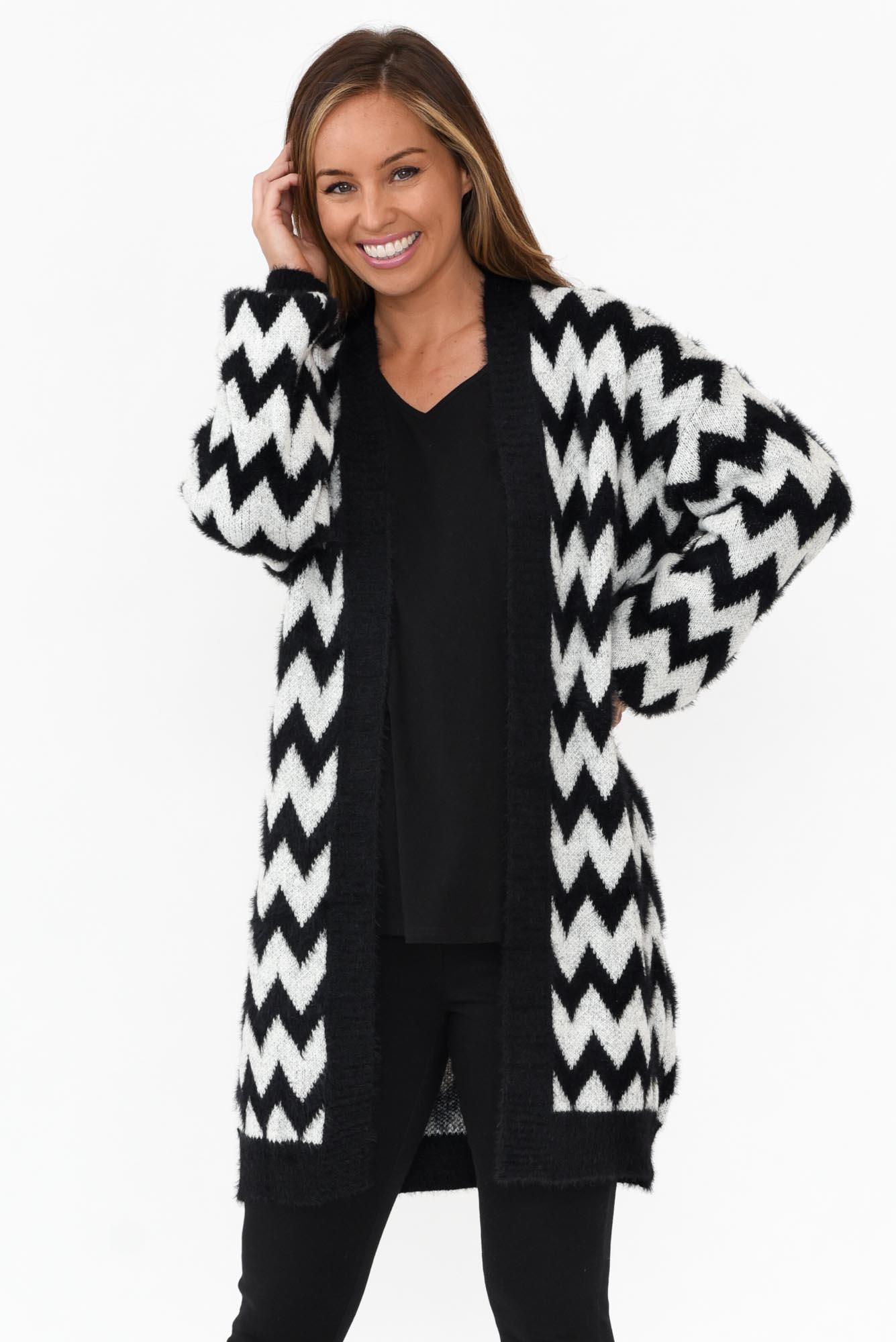 Stacey Black Chevron Long Cardigan