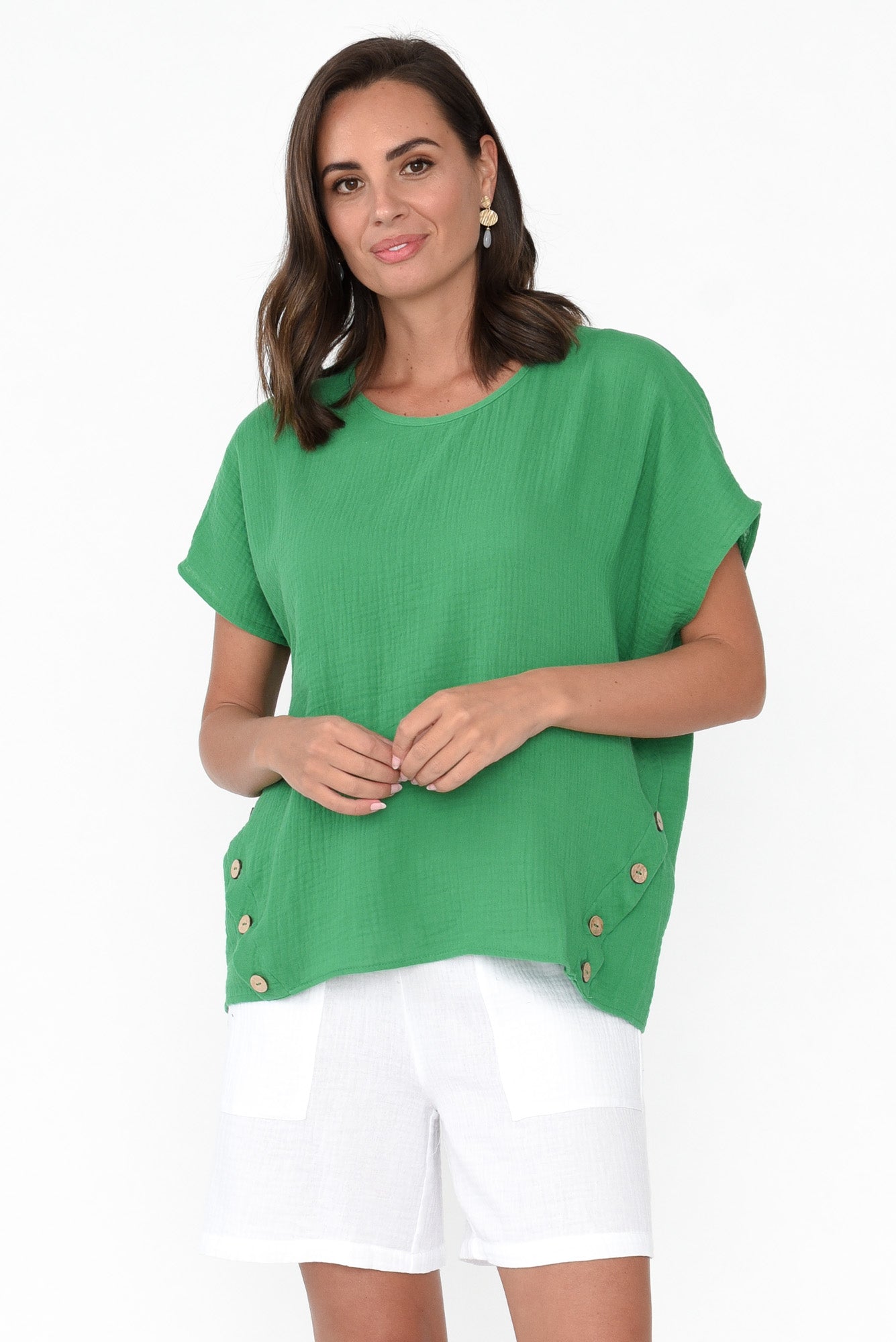 Byron Green Cotton Button Top