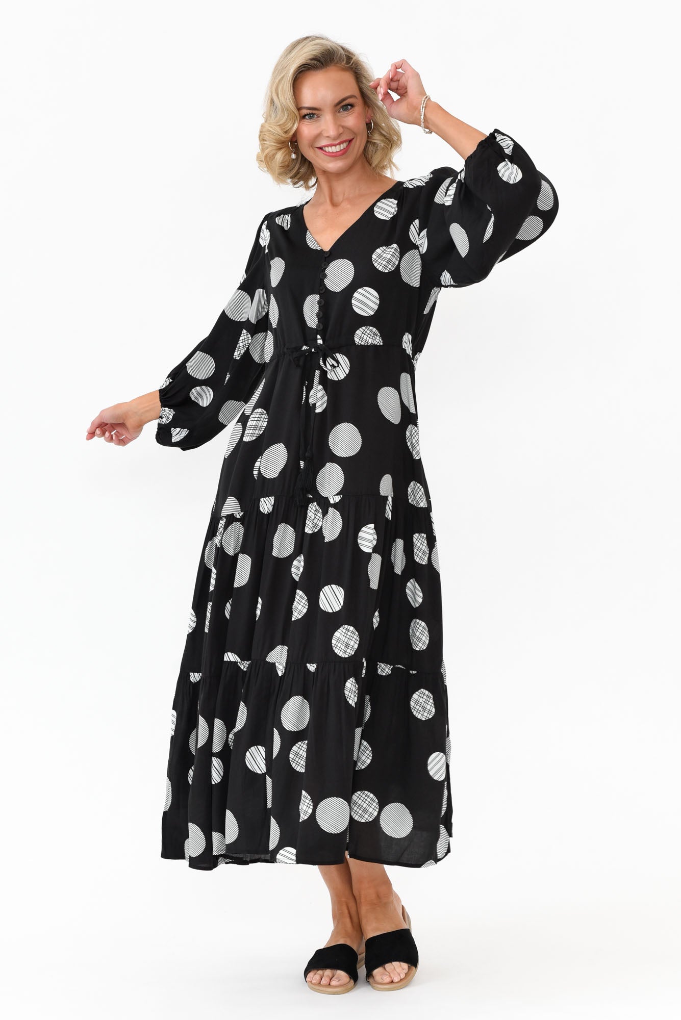 Tierney Black Spot Tassel Tie Dress