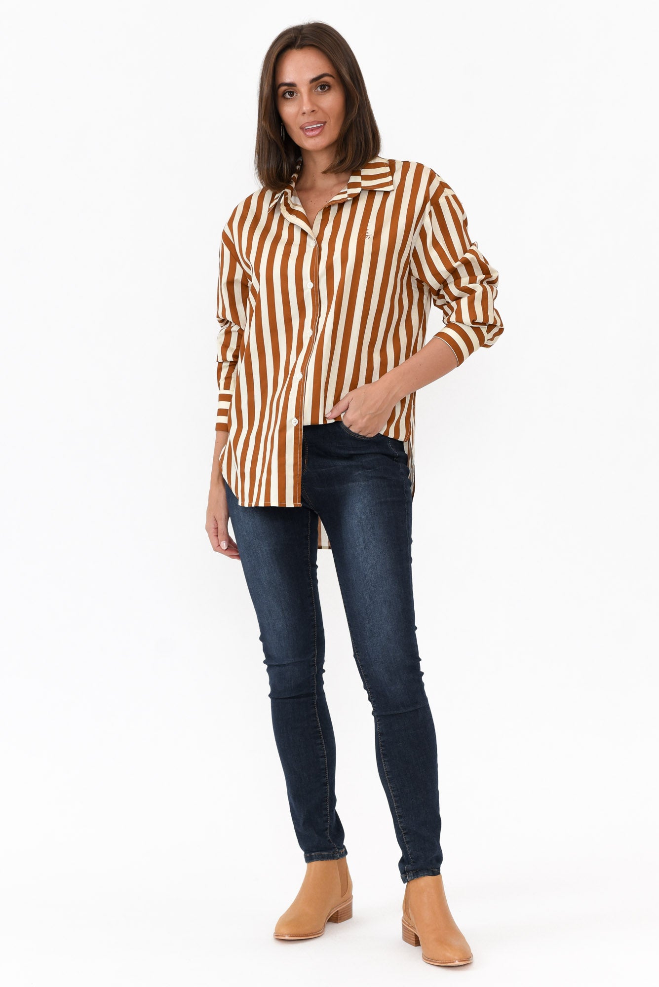 Presley Rust Stripe Cotton Poplin Shirt