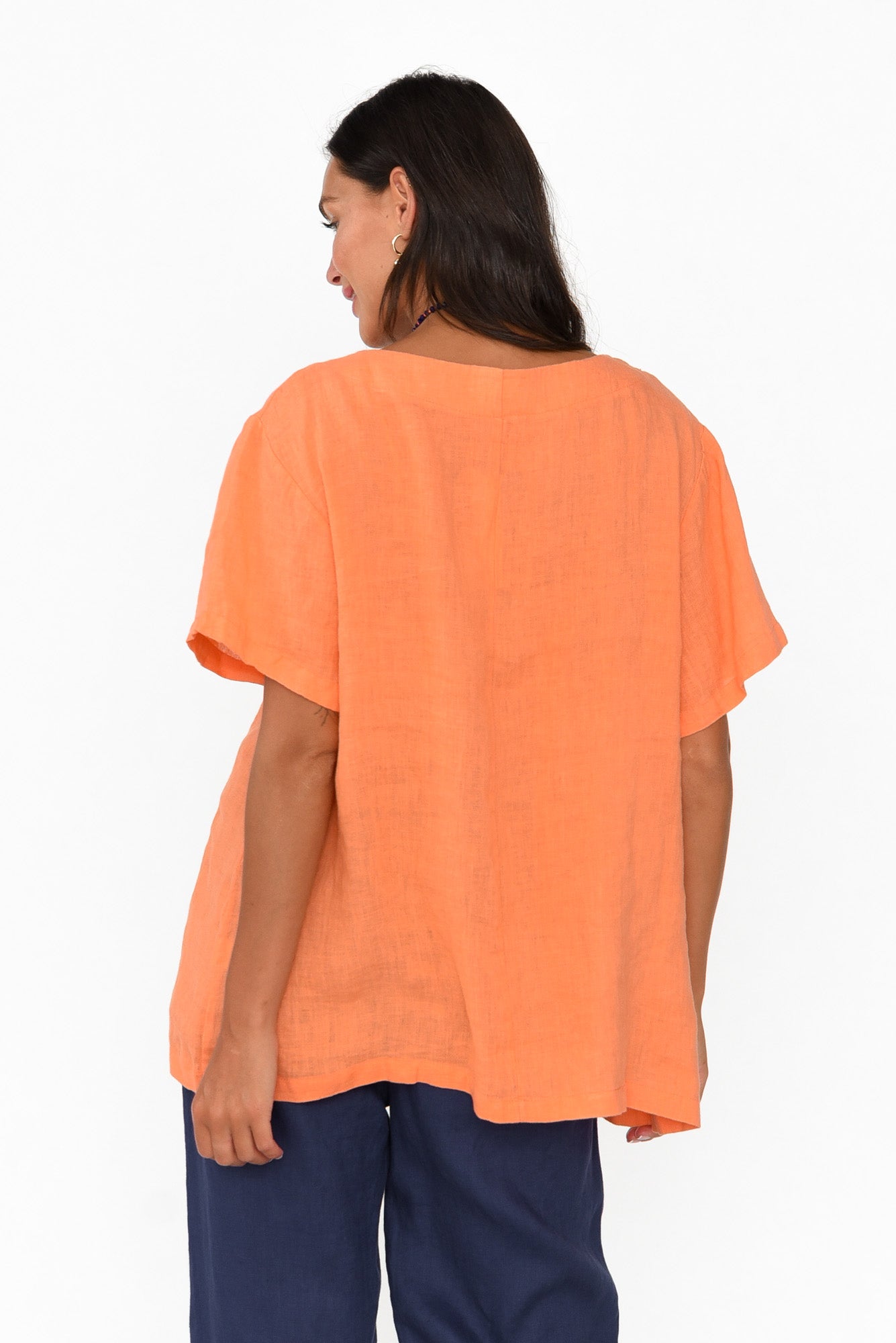 Micah Apricot Linen Scoop Neck Top