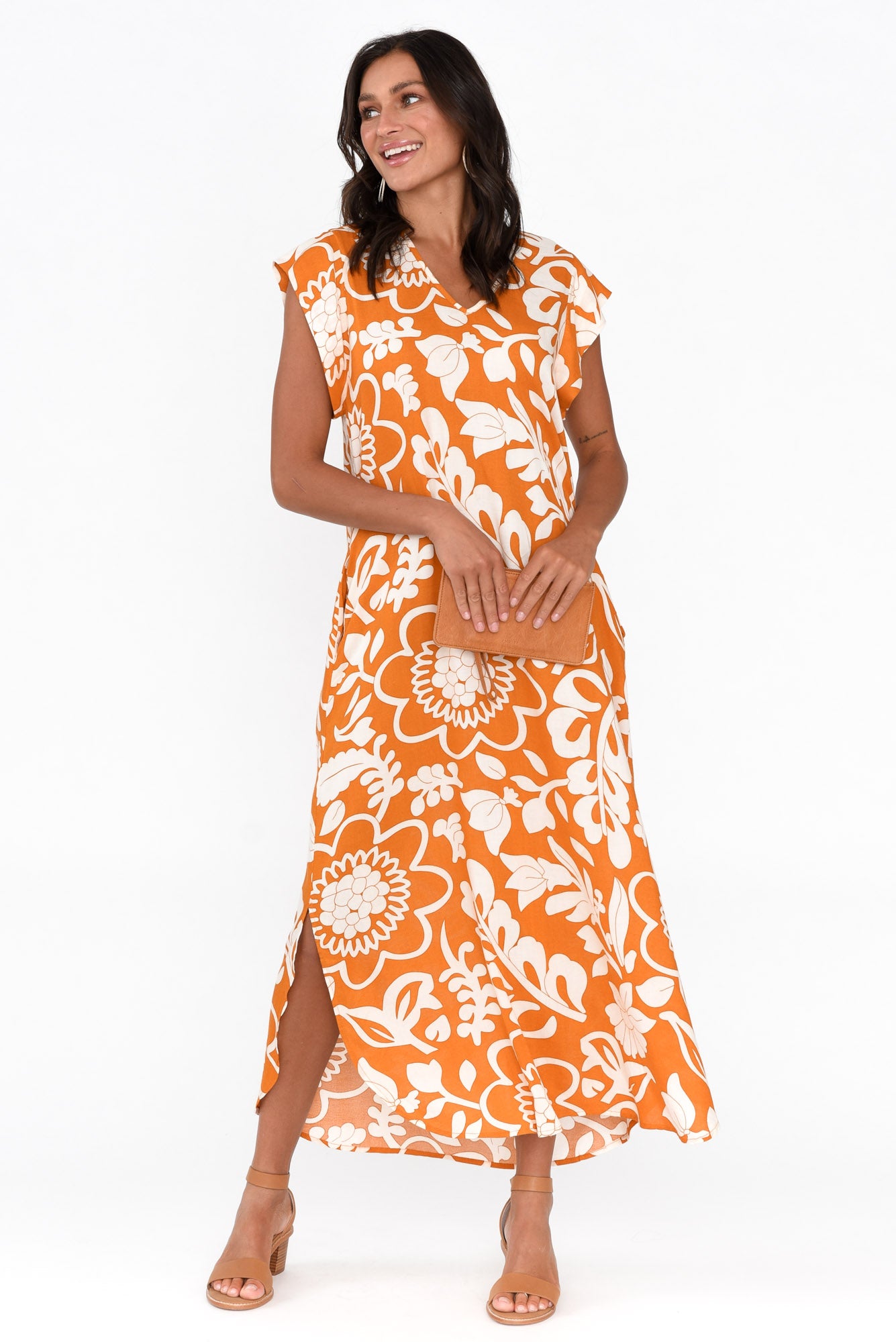 Sebou Orange Garden Midi Dress