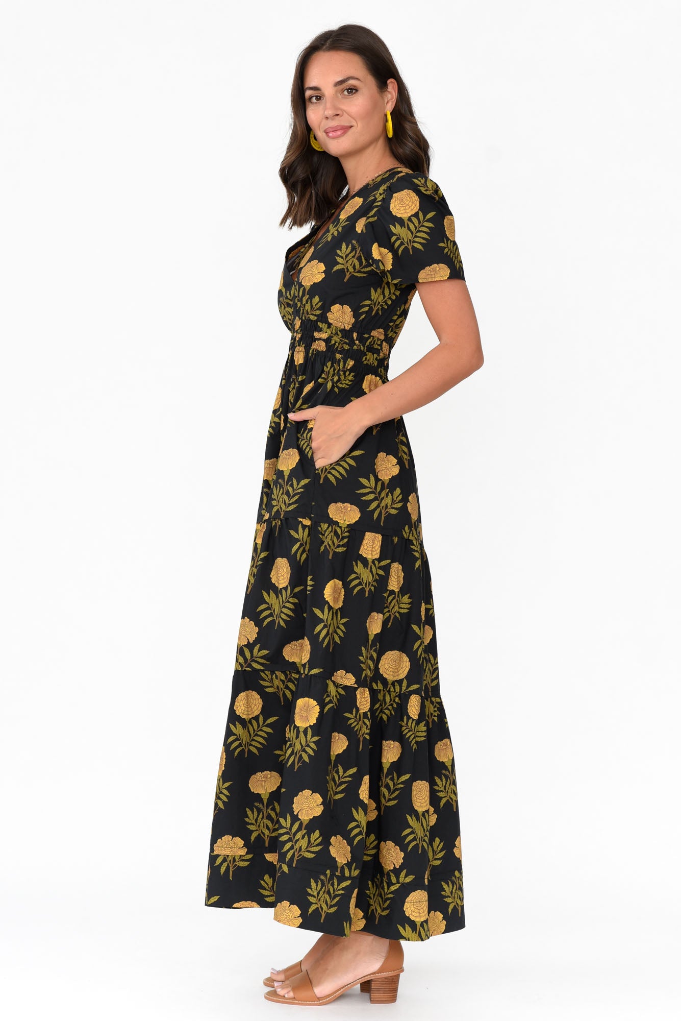 Vittoria Black Marigold Cotton Tiered Dress
