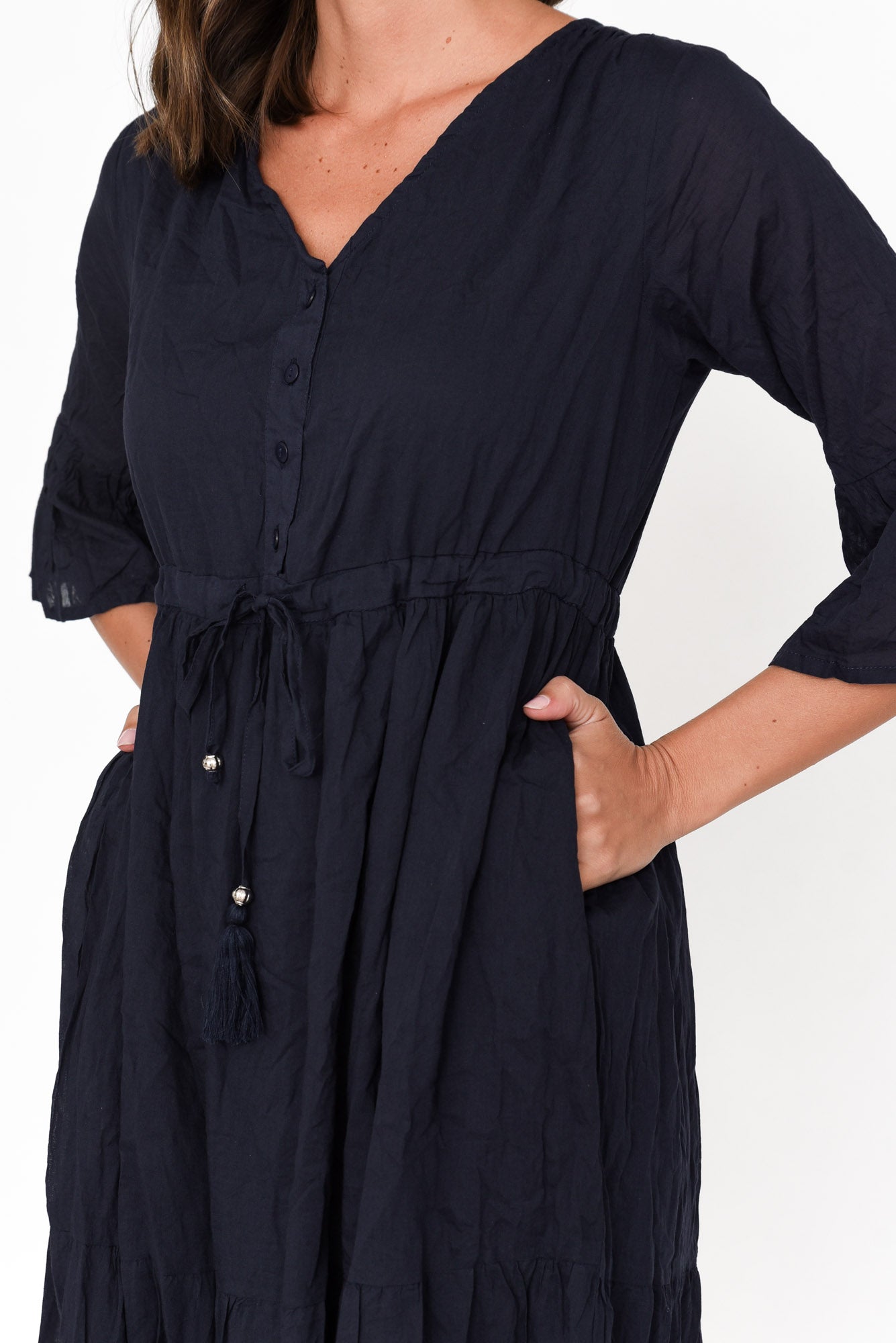 Kenley Navy Crinkle Cotton Dress