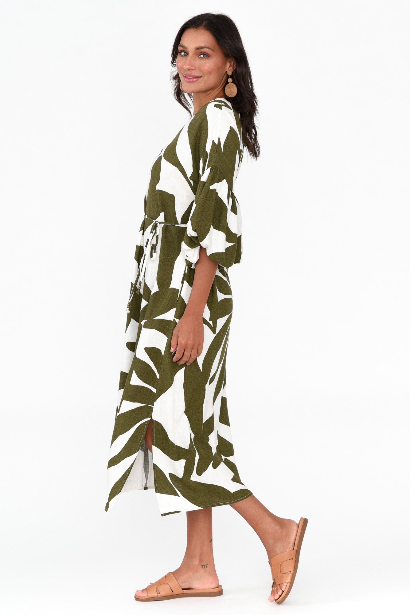 Lotte Green Leaf Puff Sleeve Dress