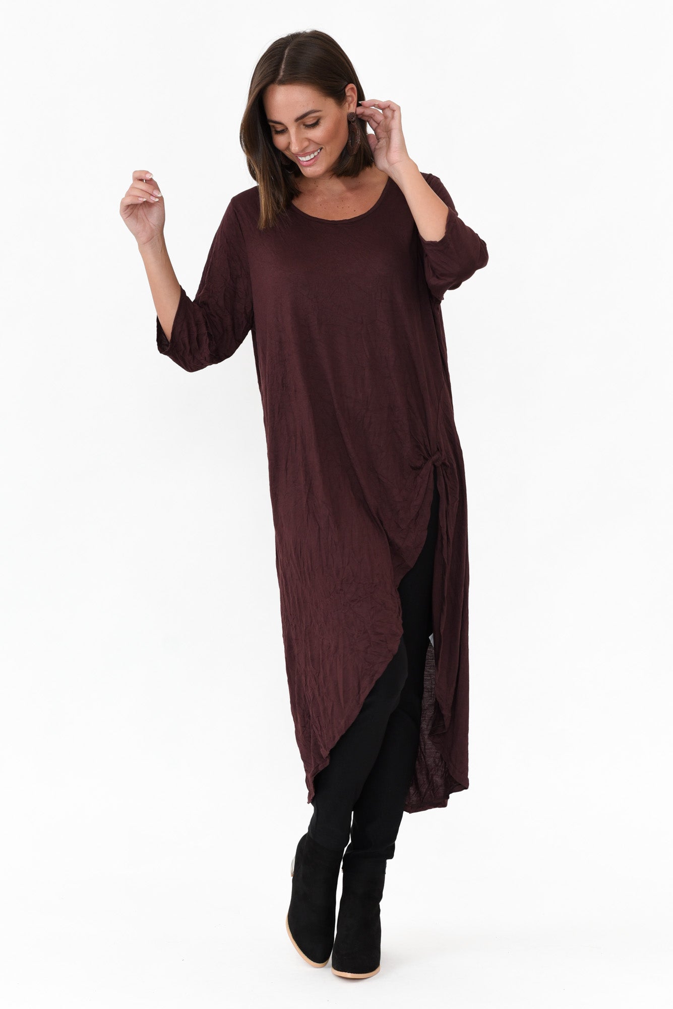 Chocolate Crinkle Cotton Asymmetric Tunic