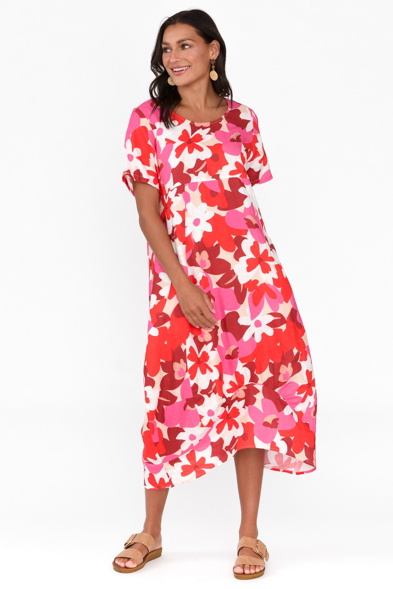 Mattie Red Floral Linen Dress