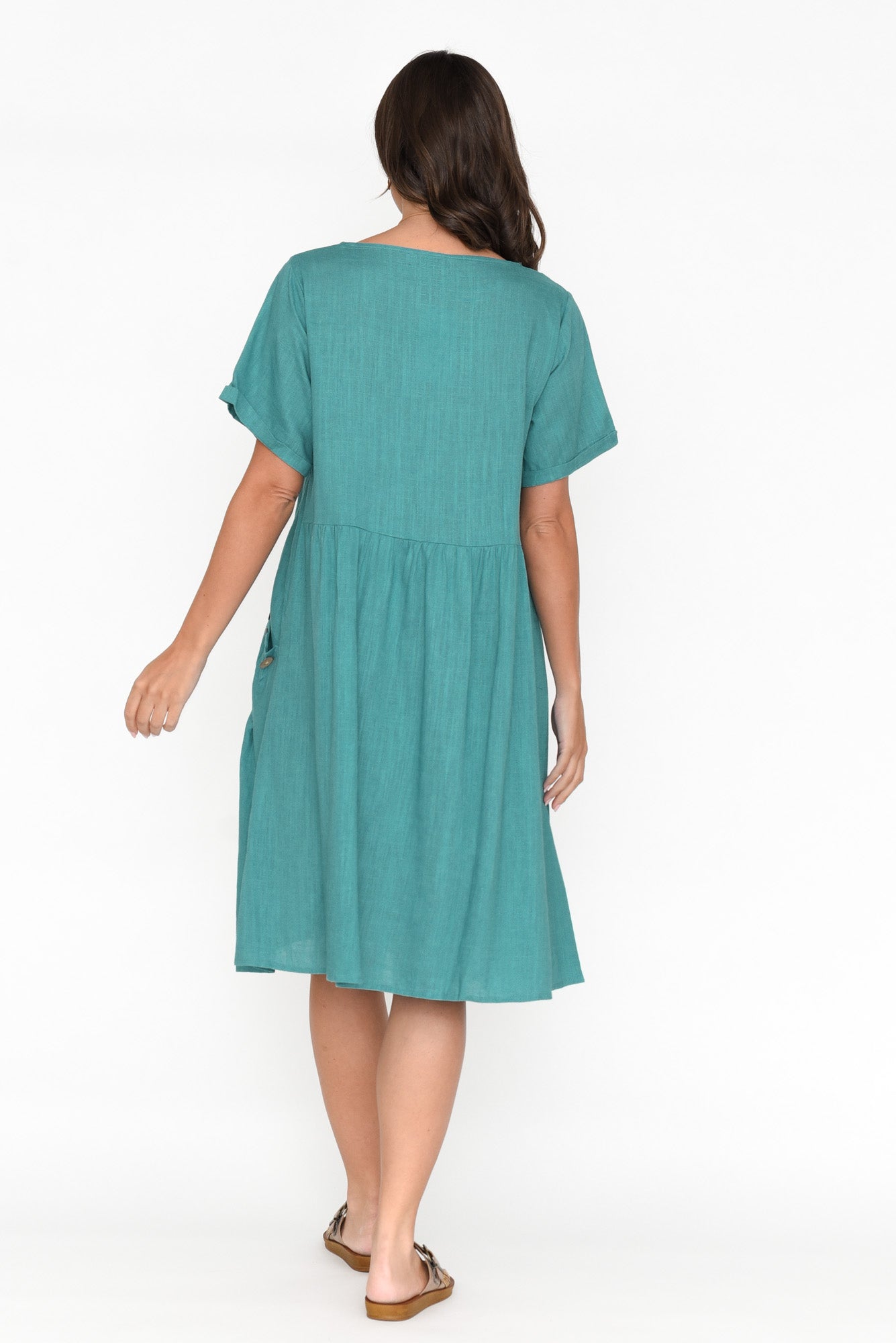 Tyreke Teal Linen Cotton Pocket Dress