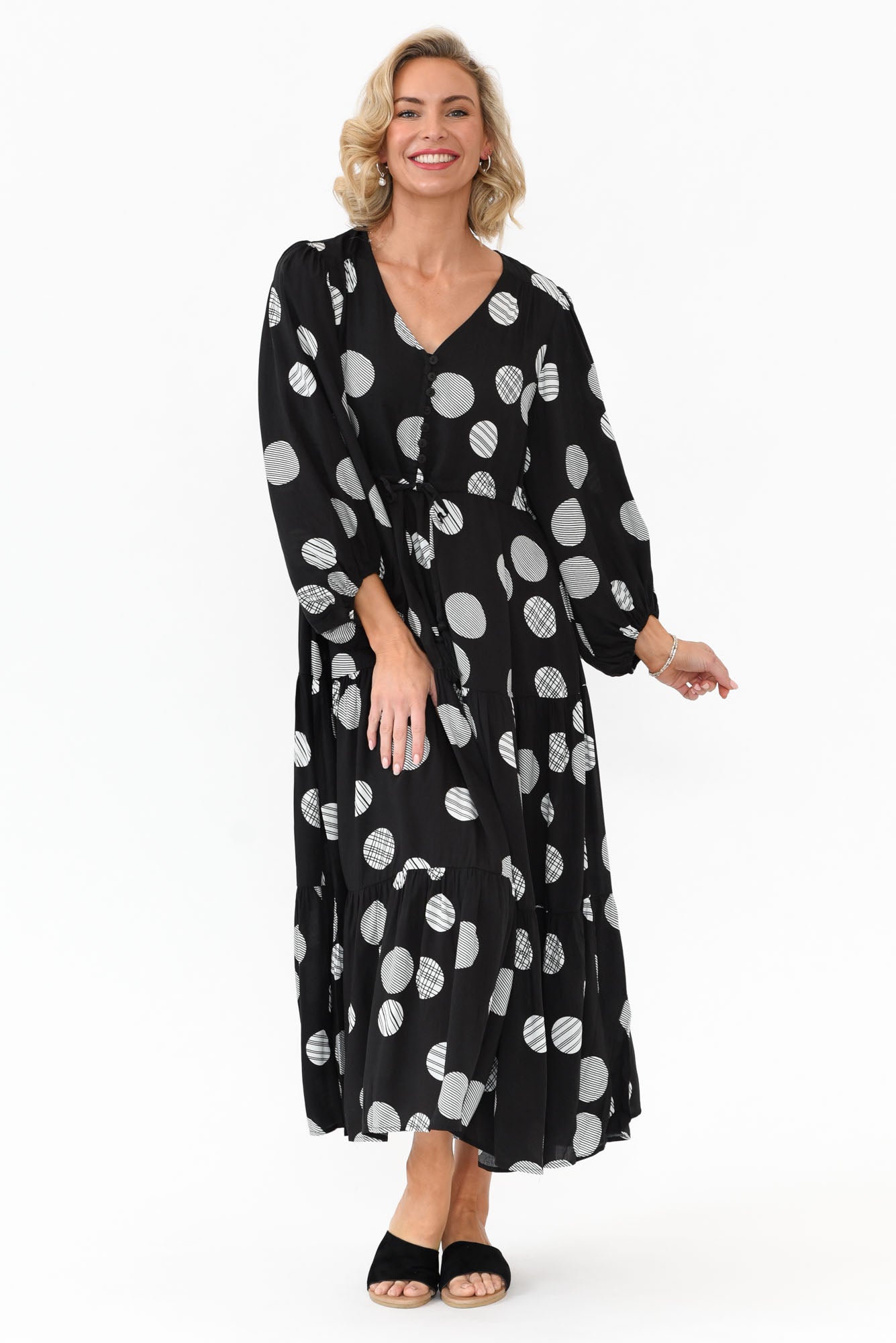Tierney Black Spot Tassel Tie Dress