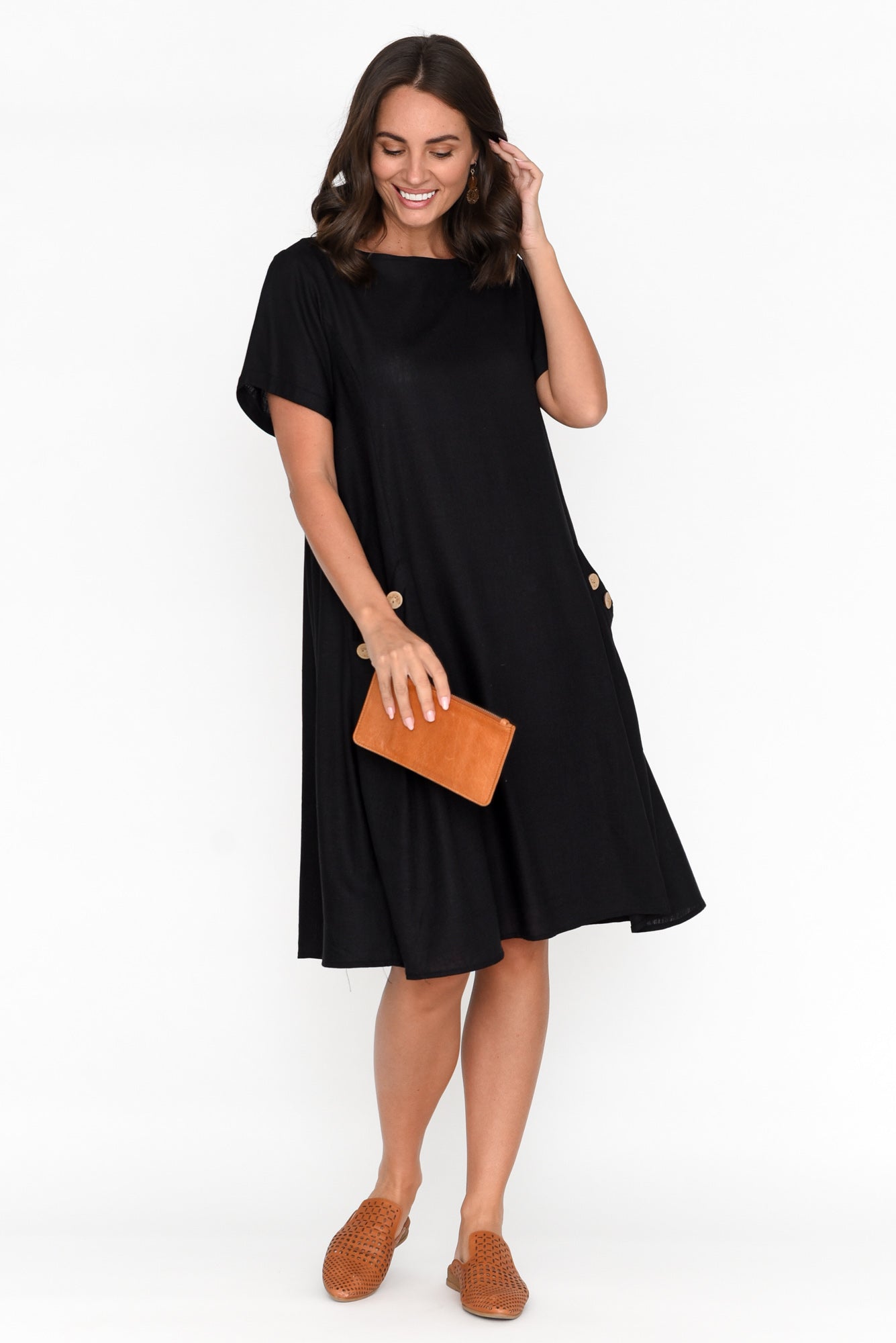 Tyreke Black Linen Cotton Pocket Dress