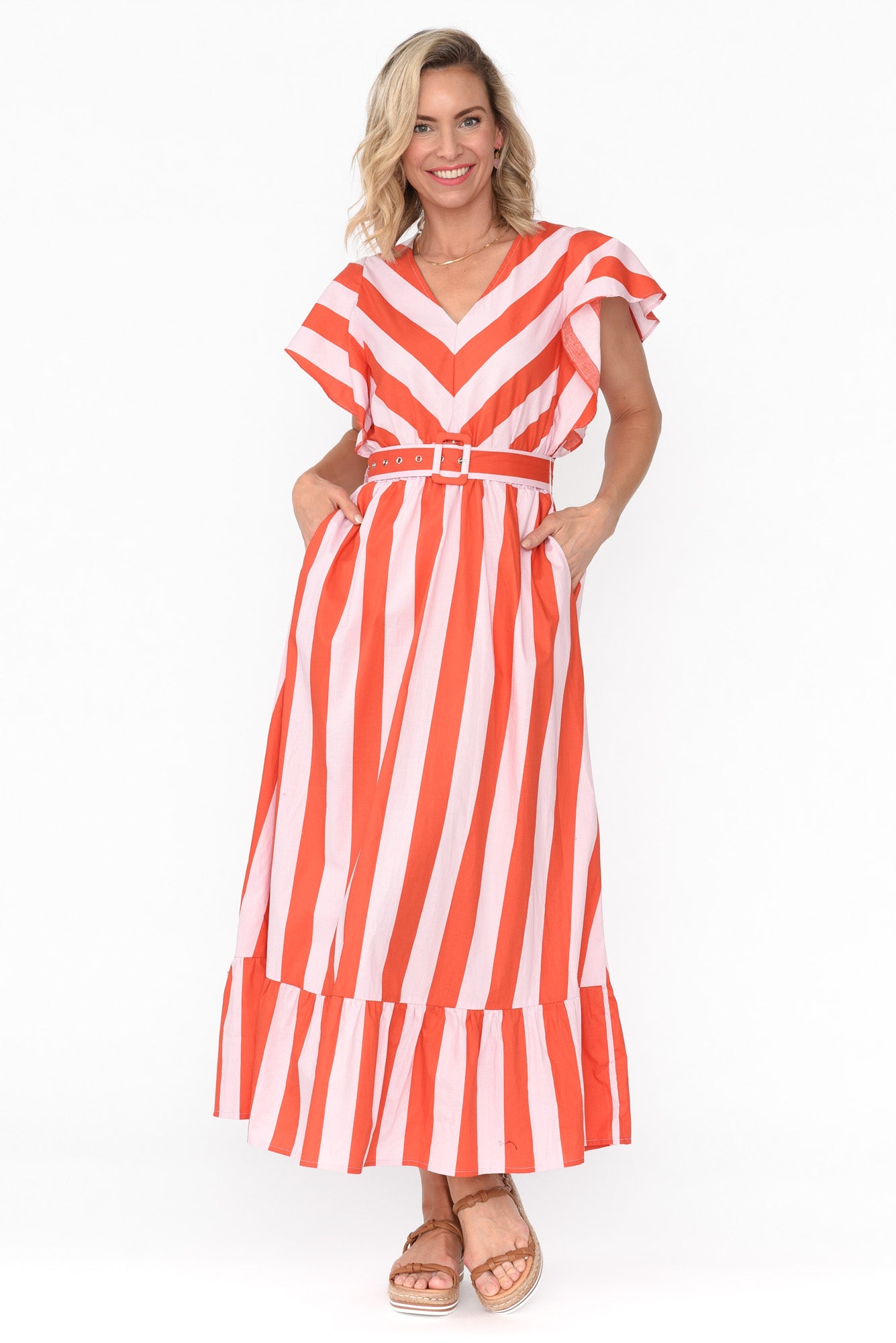 Winslow Pink Stripe Cotton Belted Dress