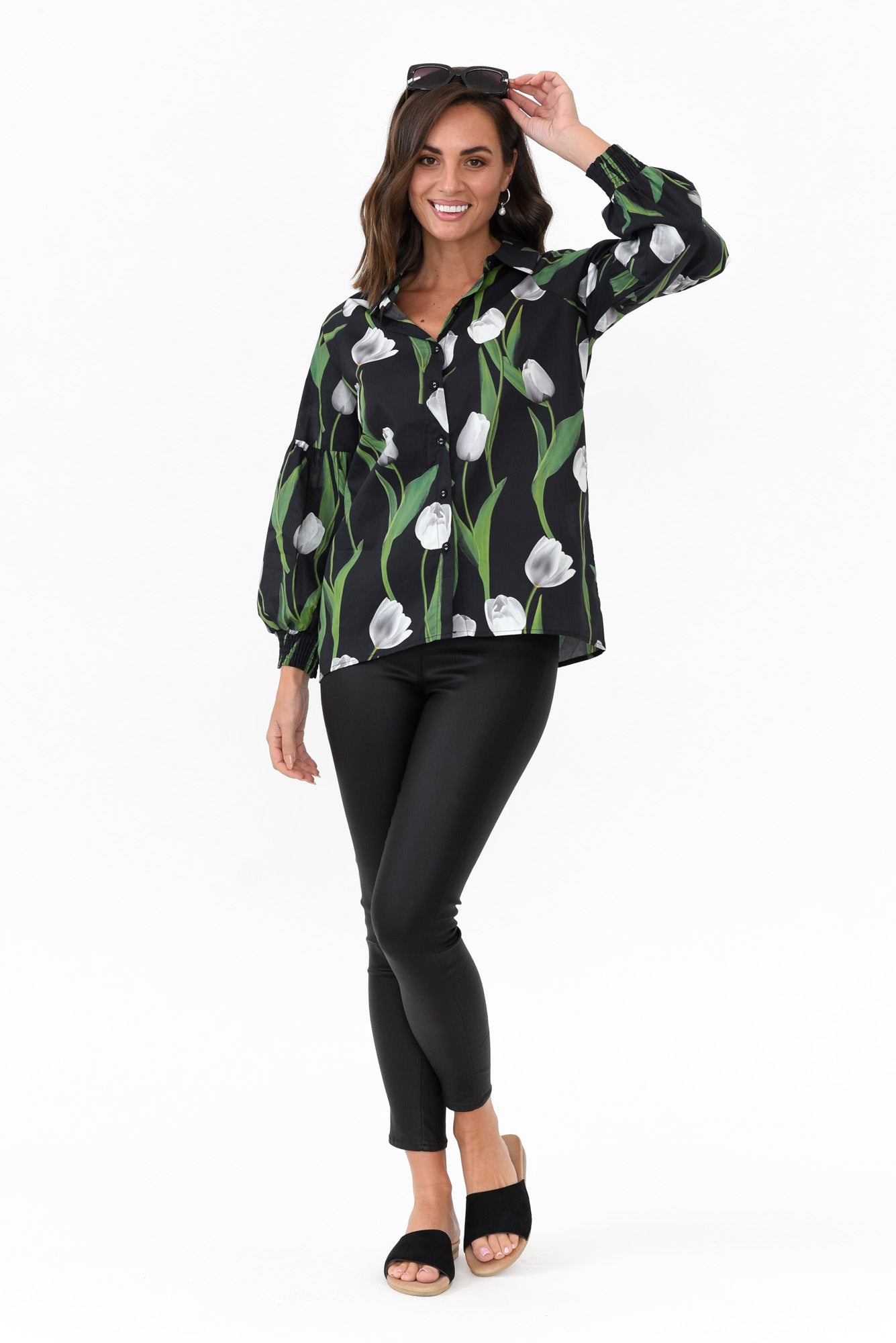 Zari Black Tulip Cotton Shirt