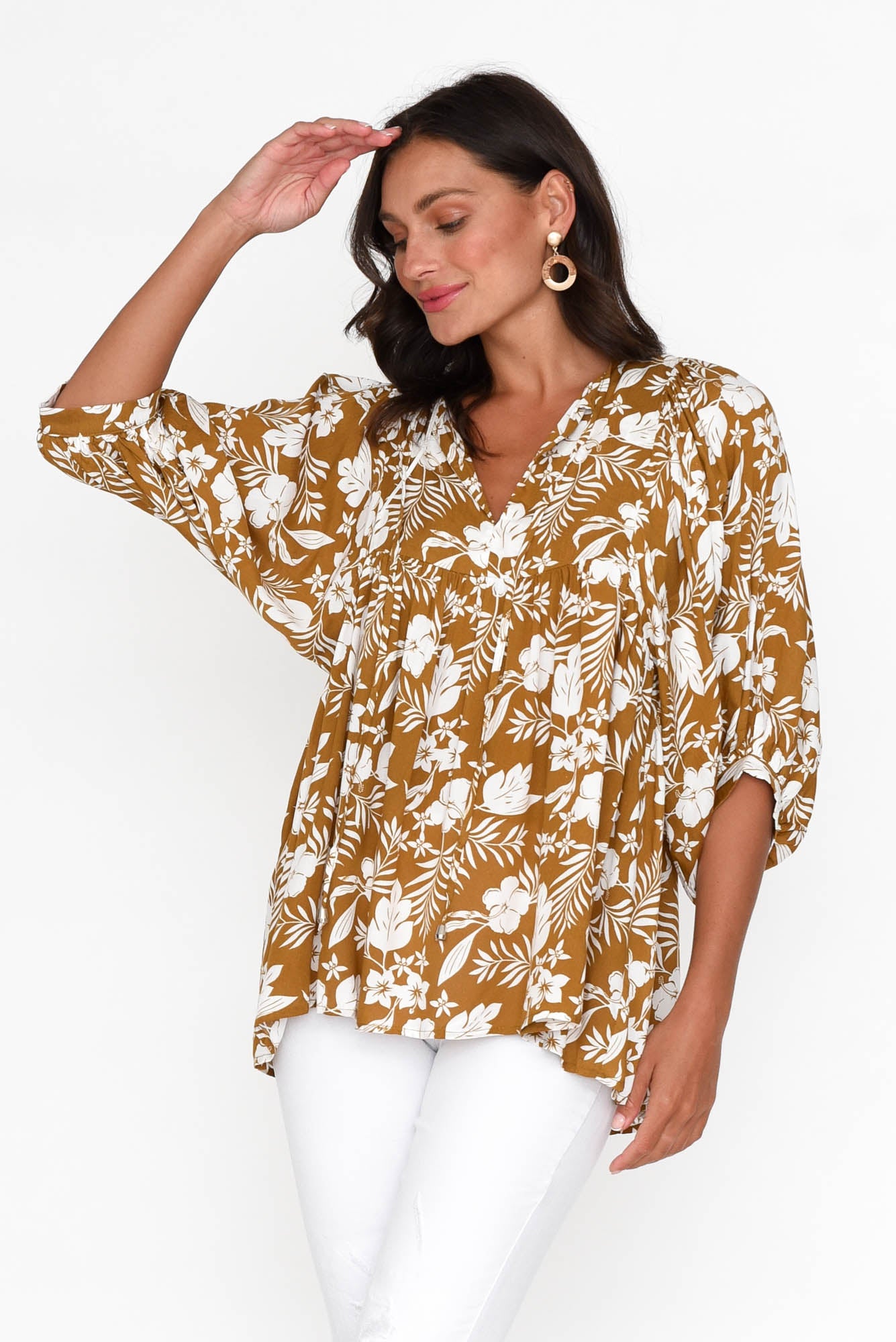 Marylee Mustard Garden Gathered Top