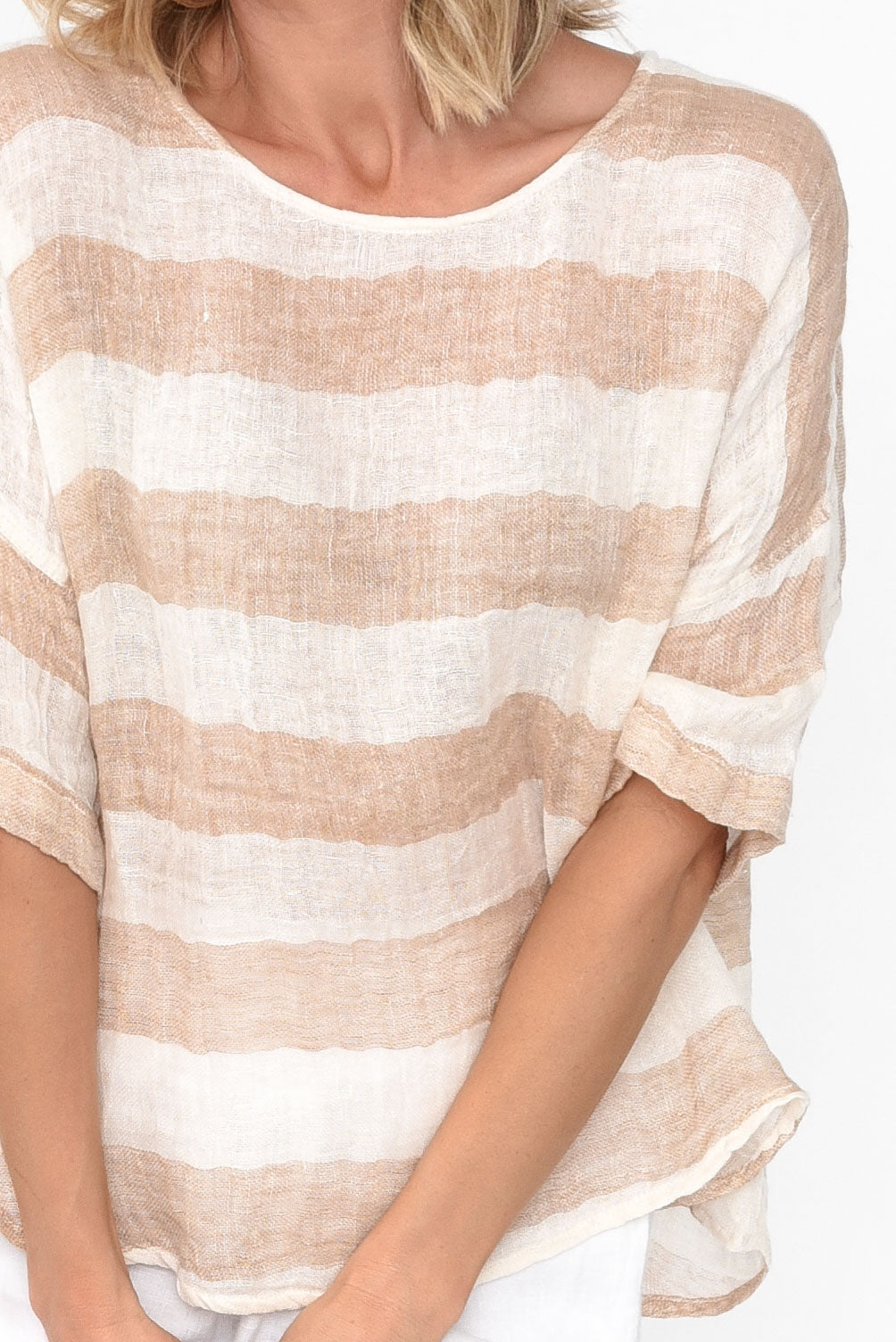 Damian Beige Stripe Linen Top