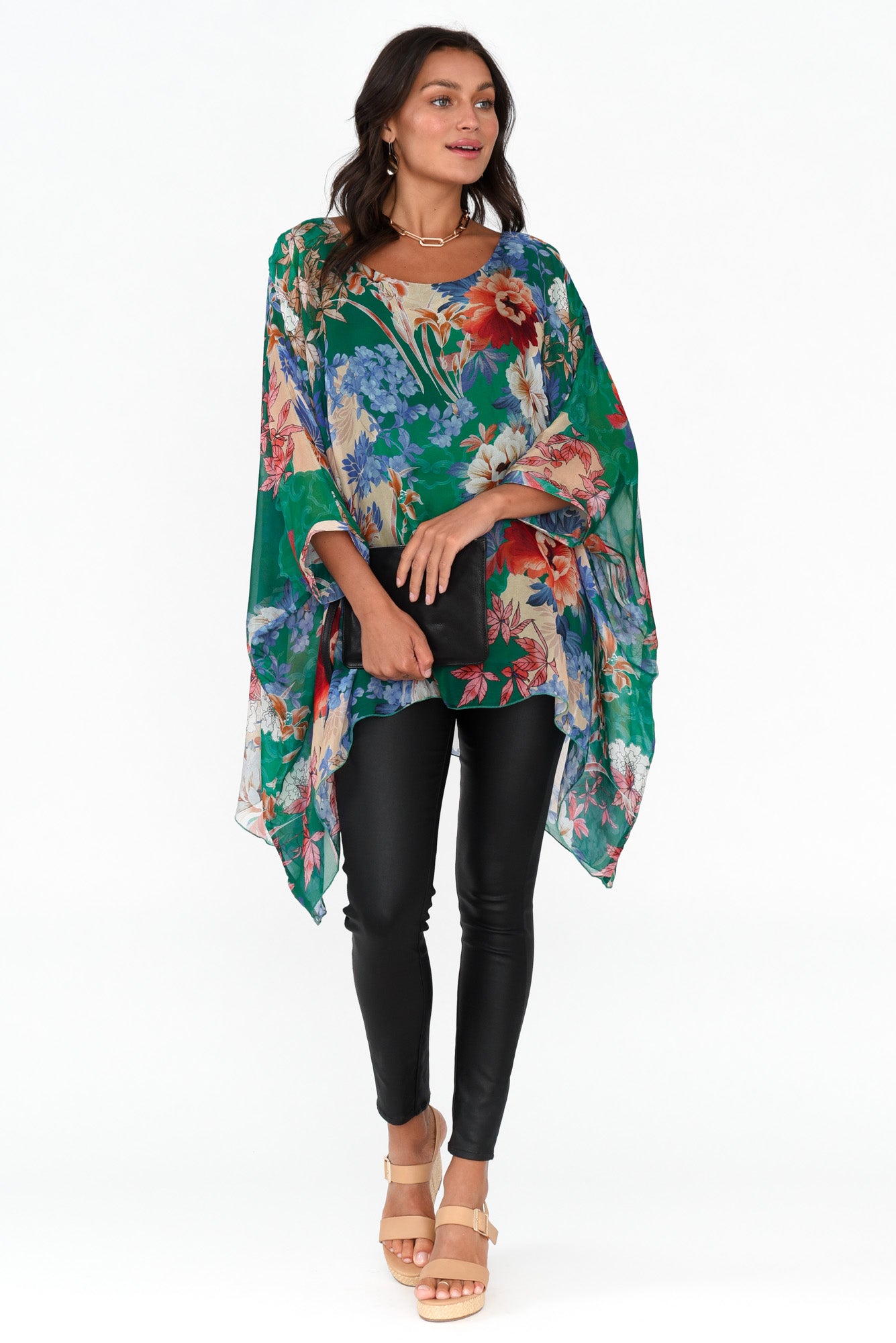Wisteria Green Floral Silk Layer Top