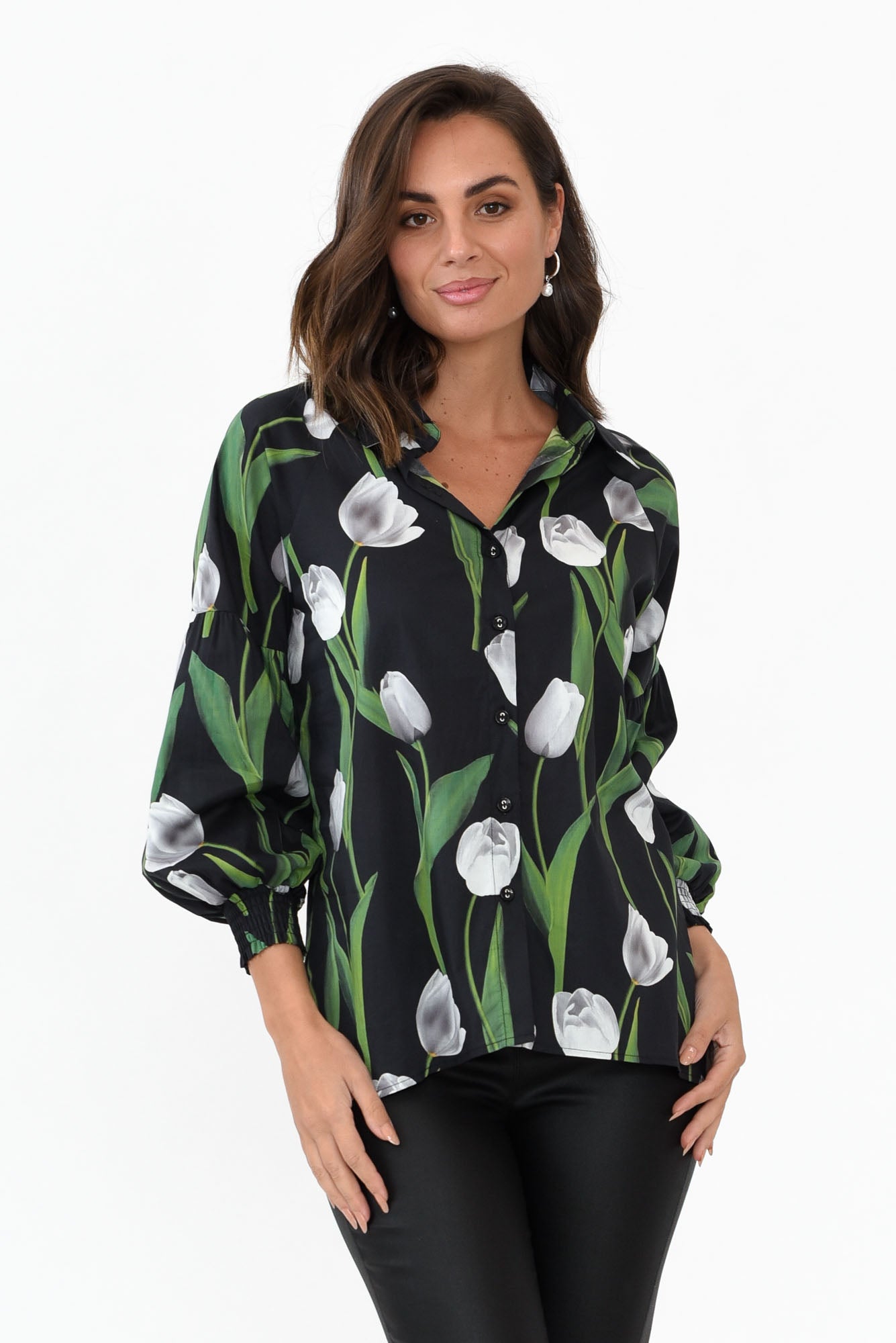 Zari Black Tulip Cotton Shirt