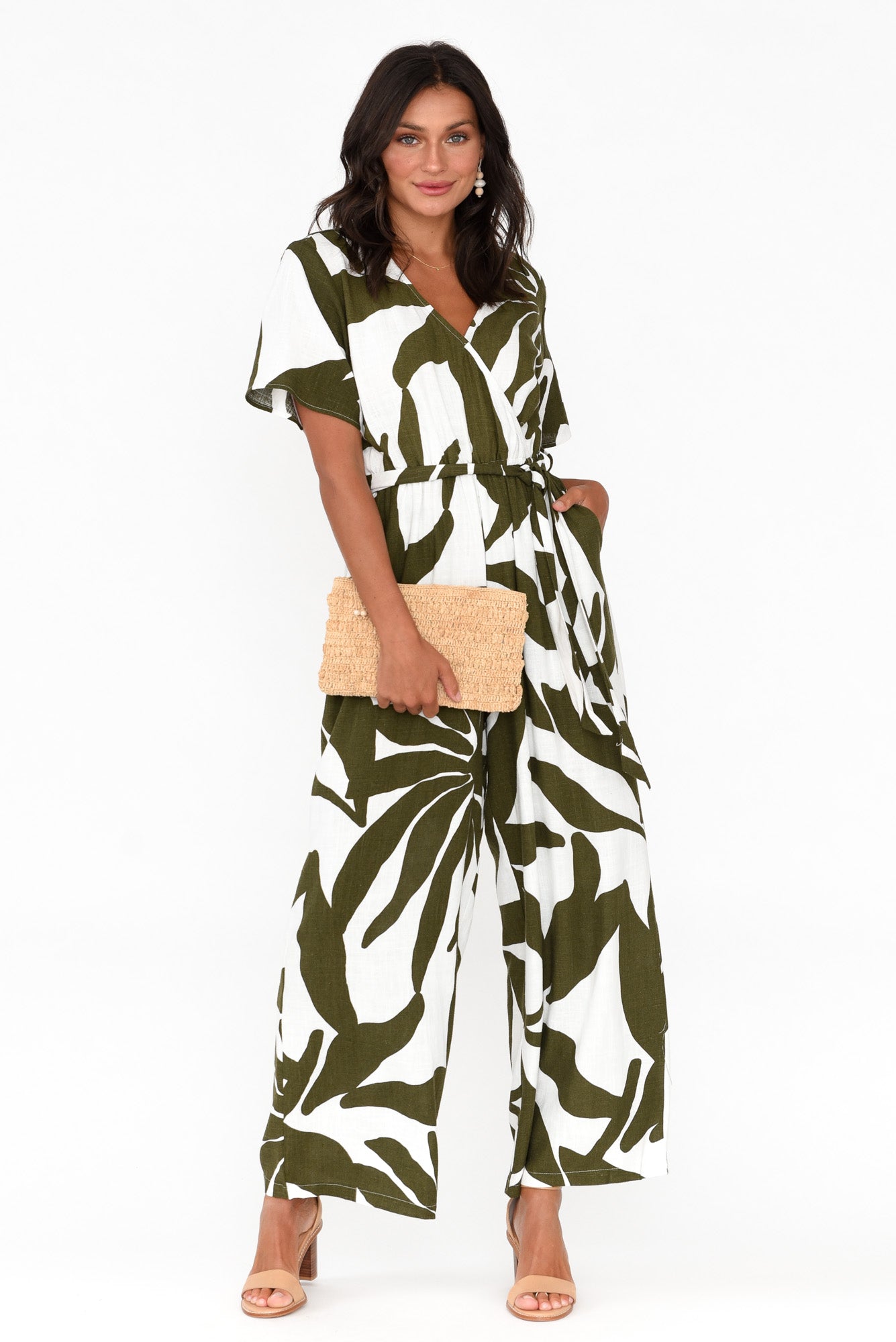 Kenia Green Leaf V Neck Jumpsuit