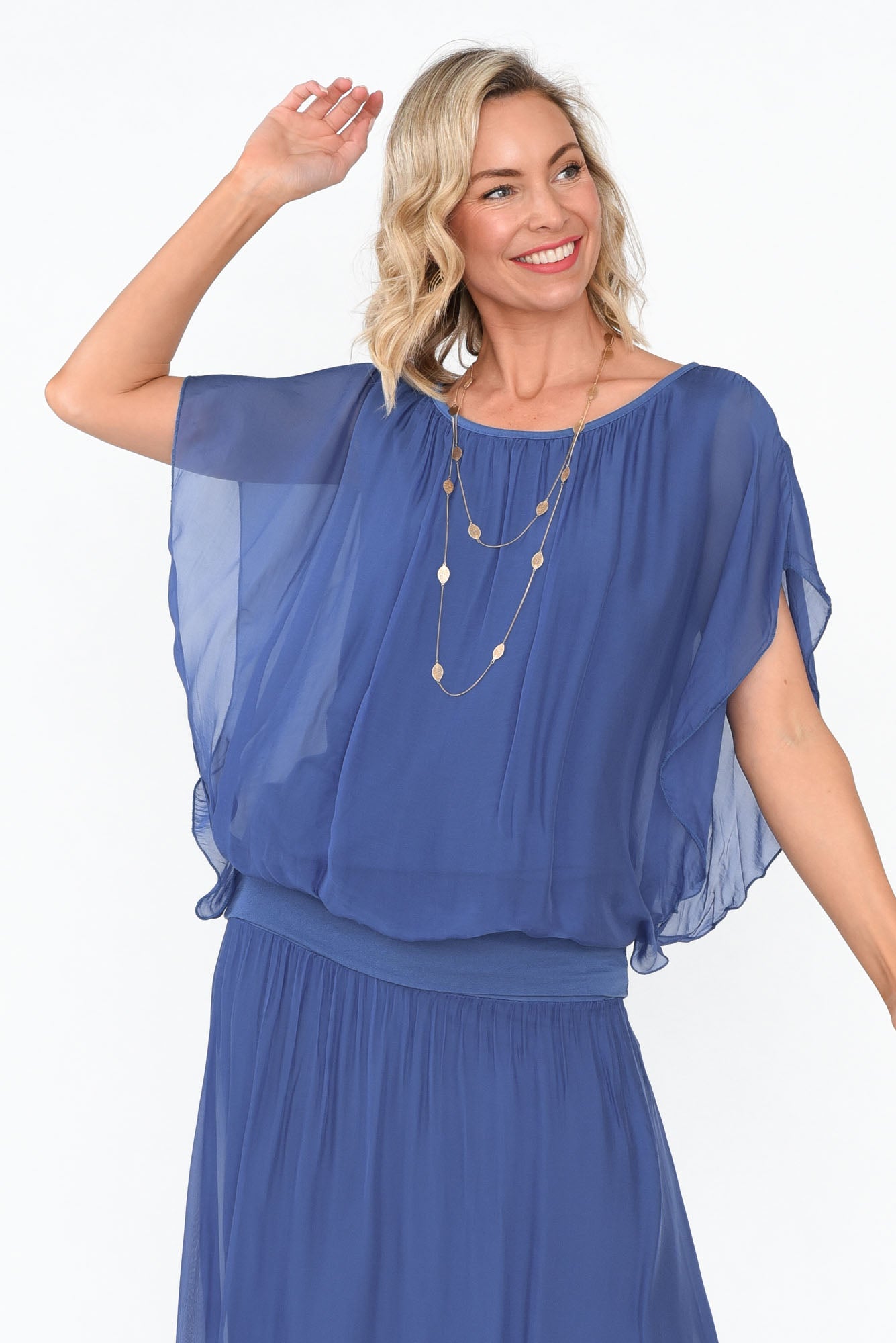 Evaline Cobalt Silk Layer Top