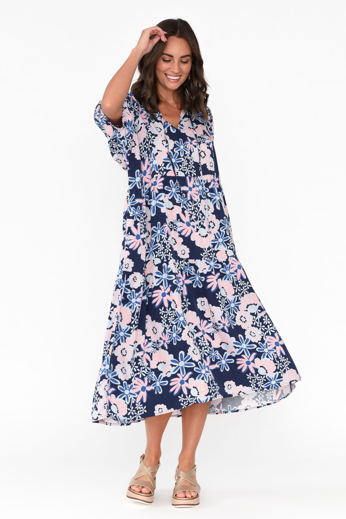Rima Navy Floral Midi Dress