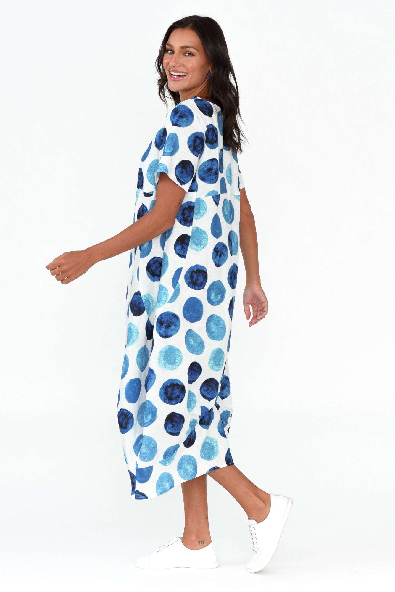Mattie Blue Spot Linen Dress