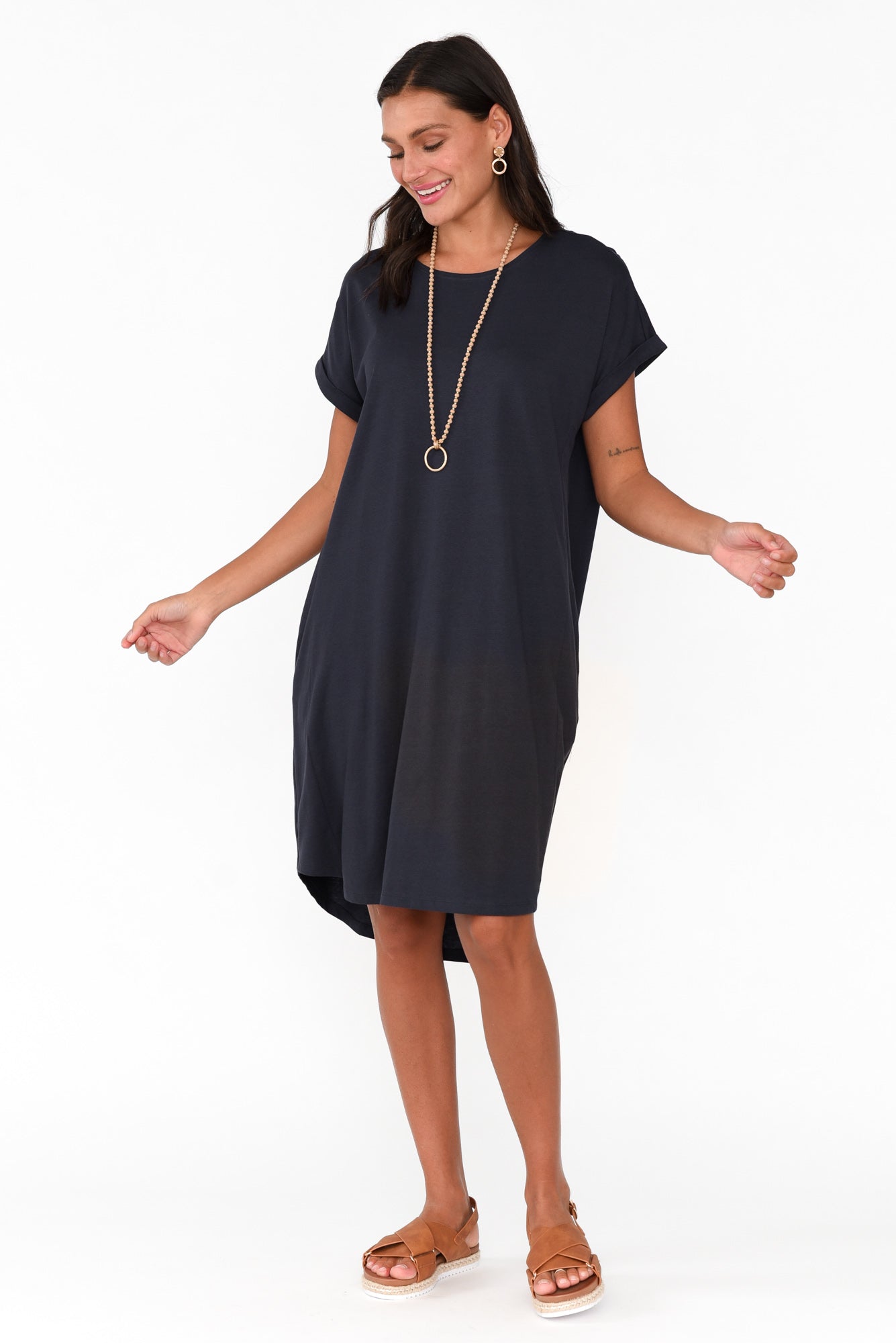 Maxine Charcoal Cotton T-Shirt Dress