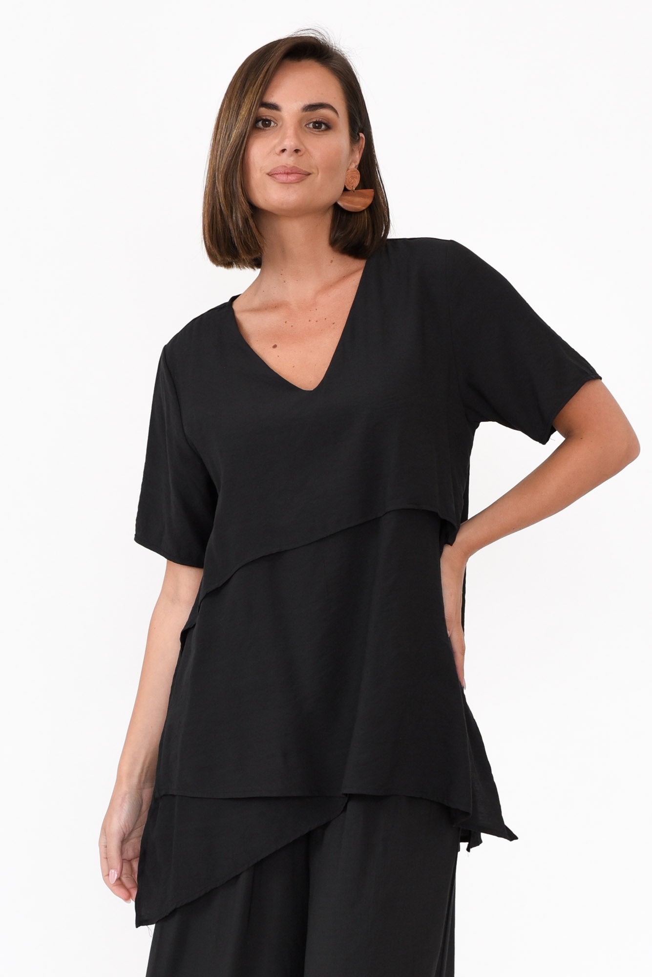 Shoshana Black Cotton Layered Top