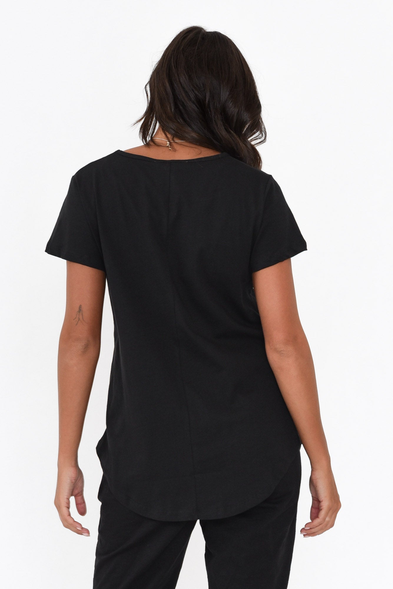 Ava Black Cotton V Neck Tee