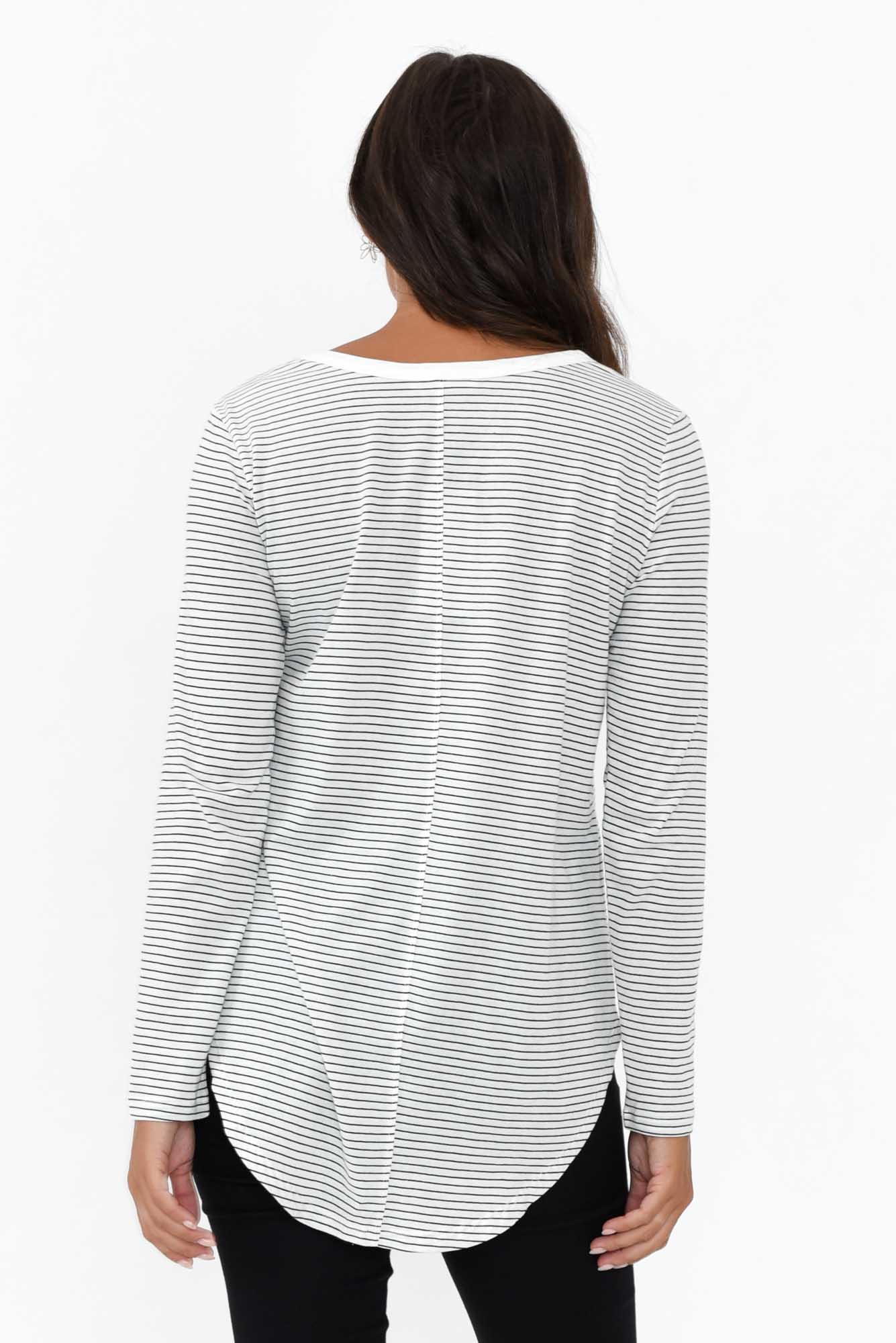 Megan White Stripe Long Sleeve Cotton Top