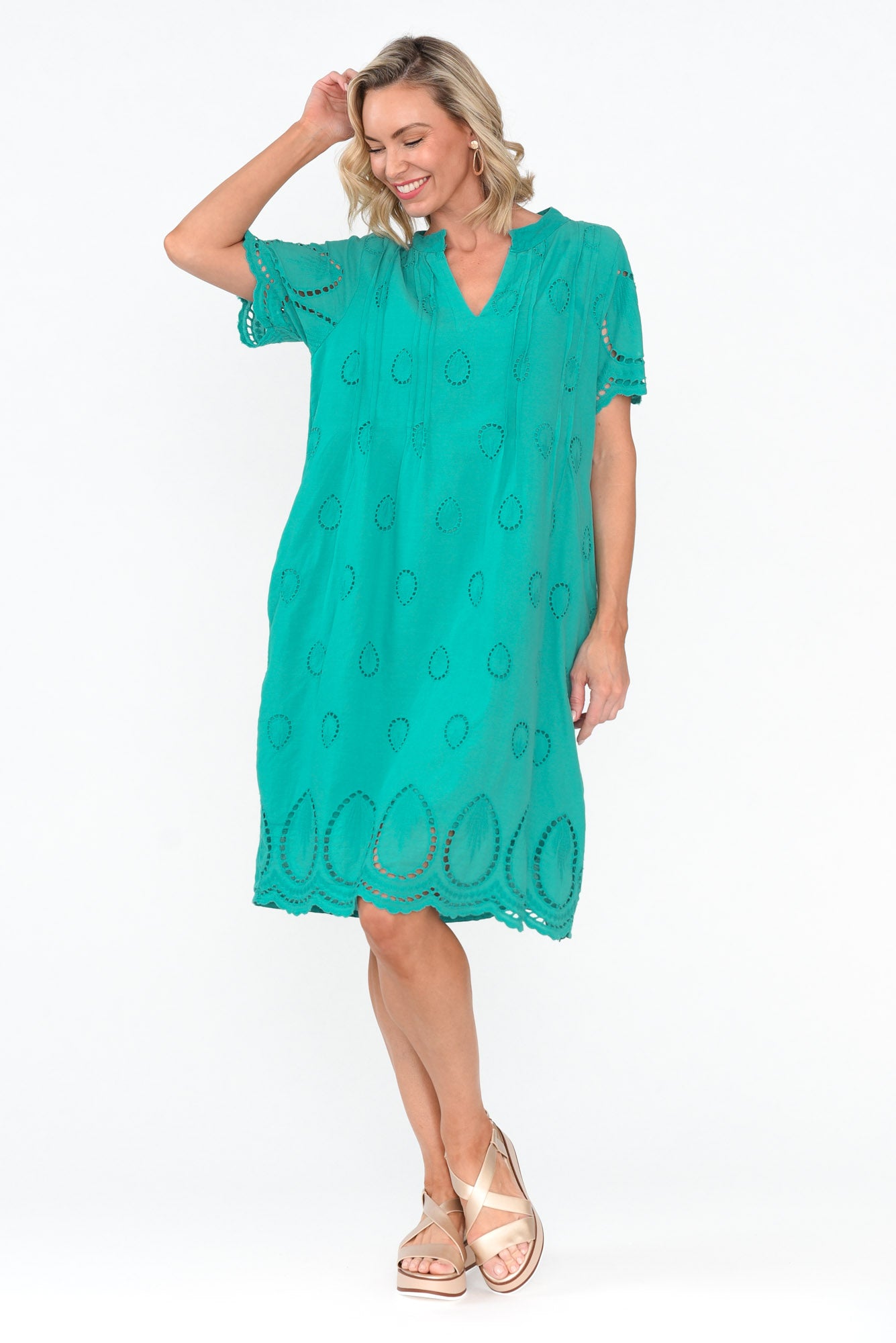 Ellory Turquoise Linen Cotton Pocket Dress